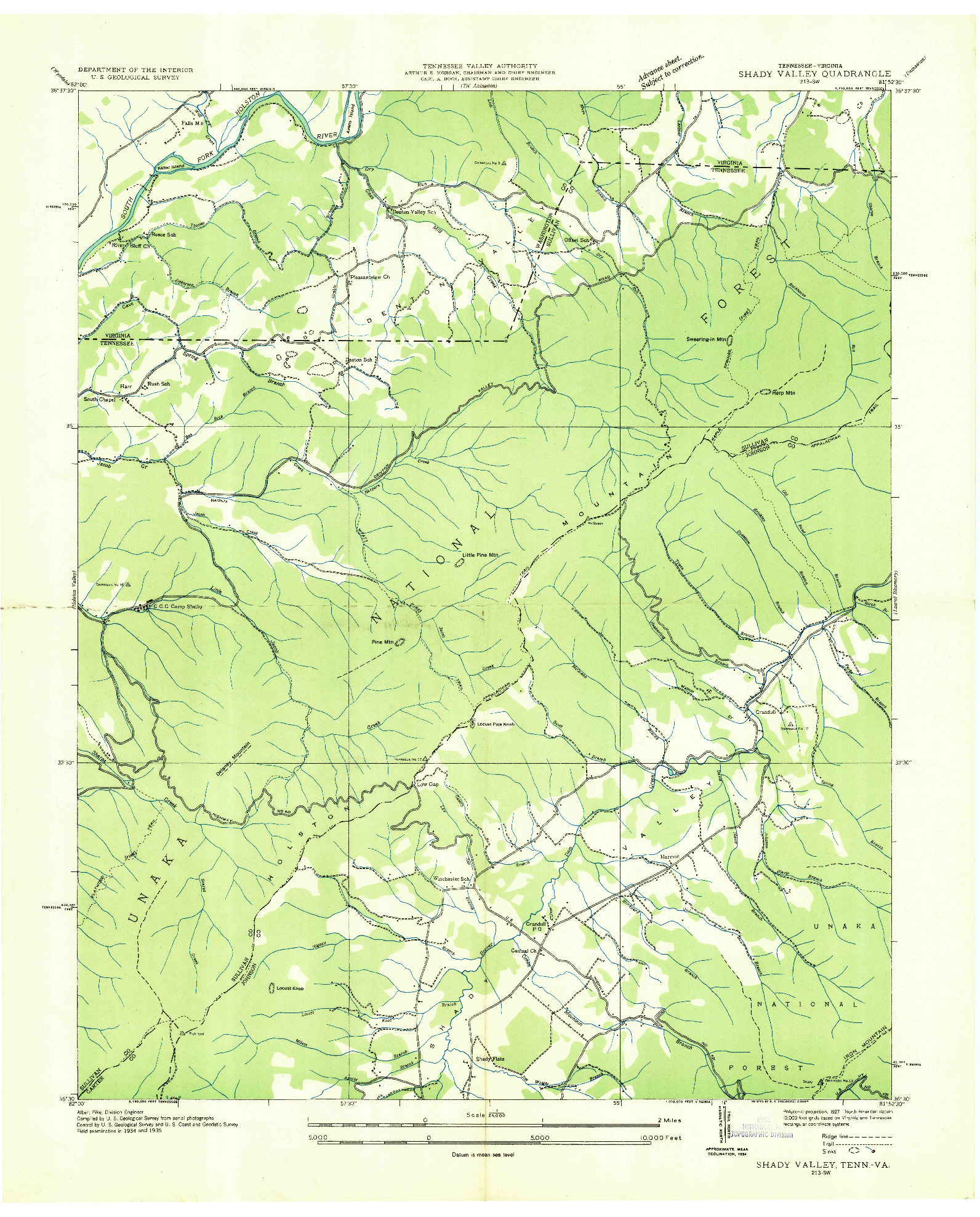 USGS 1:24000-SCALE QUADRANGLE FOR SHADY VALLEY, TN 1935