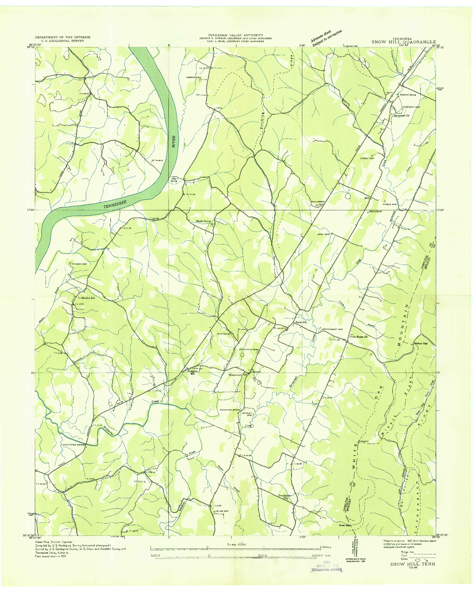 USGS 1:24000-SCALE QUADRANGLE FOR SNOW HILL, TN 1935