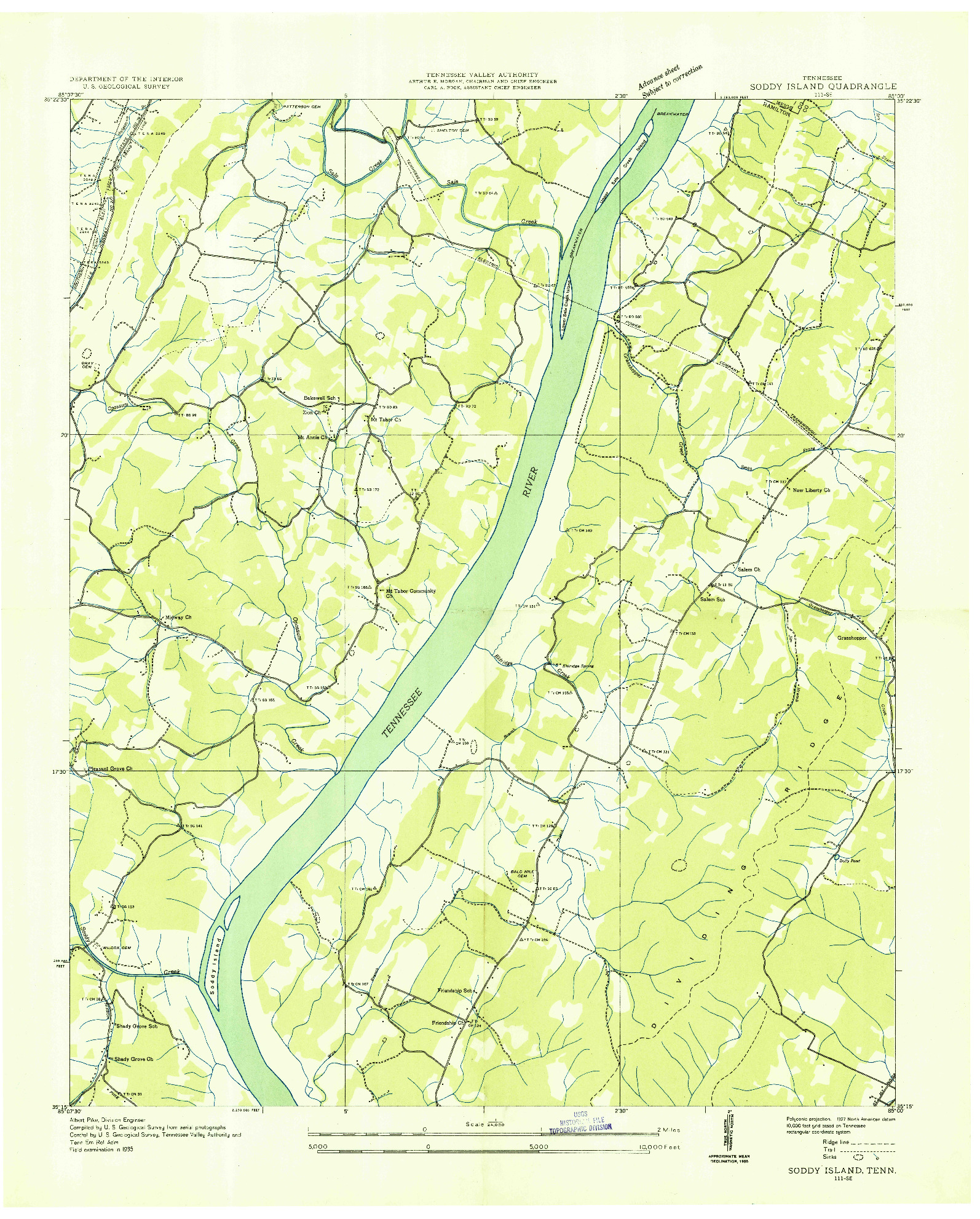 USGS 1:24000-SCALE QUADRANGLE FOR SODDY ISLAND, TN 1935