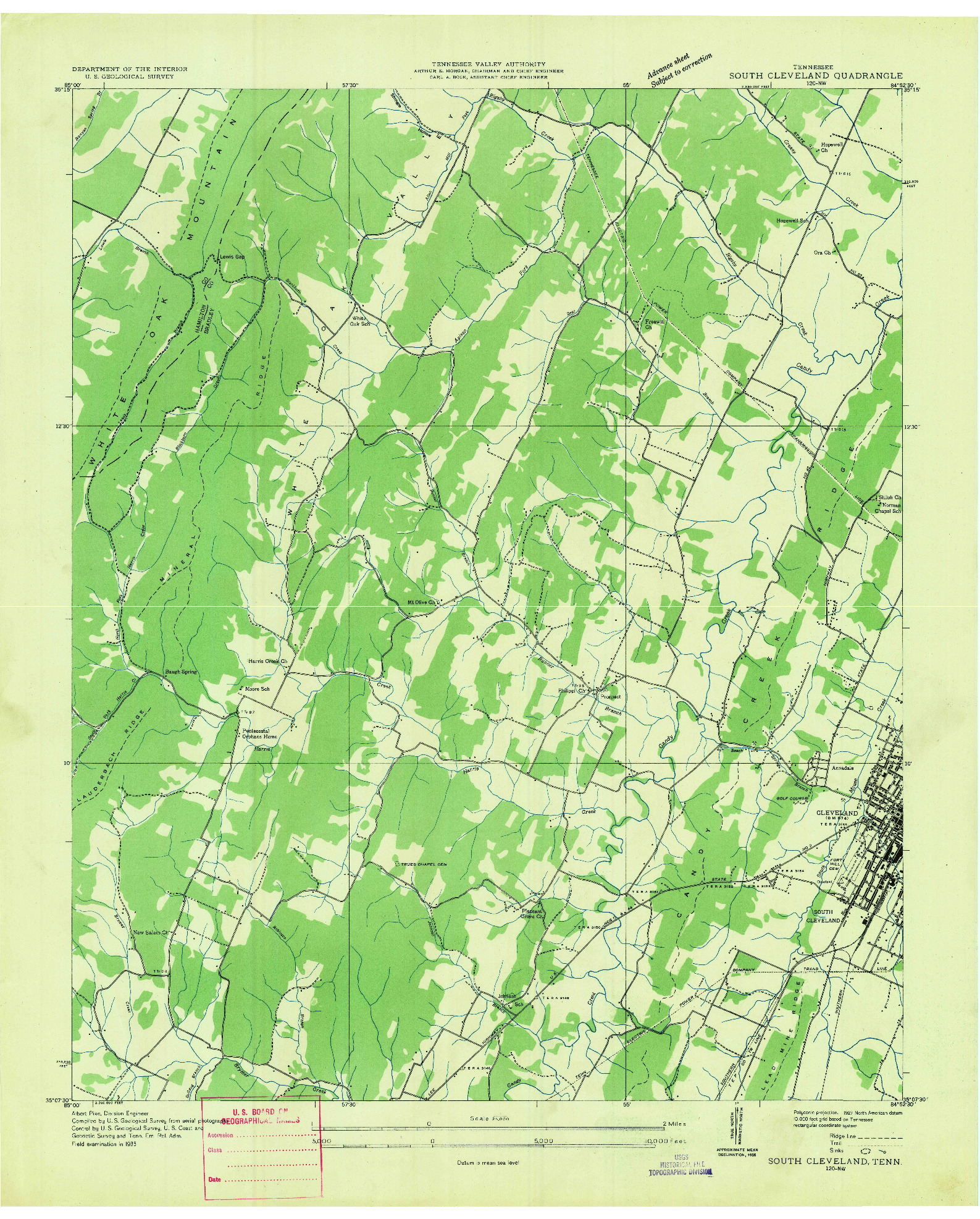 USGS 1:24000-SCALE QUADRANGLE FOR SOUTH CLEVELAND, TN 1935