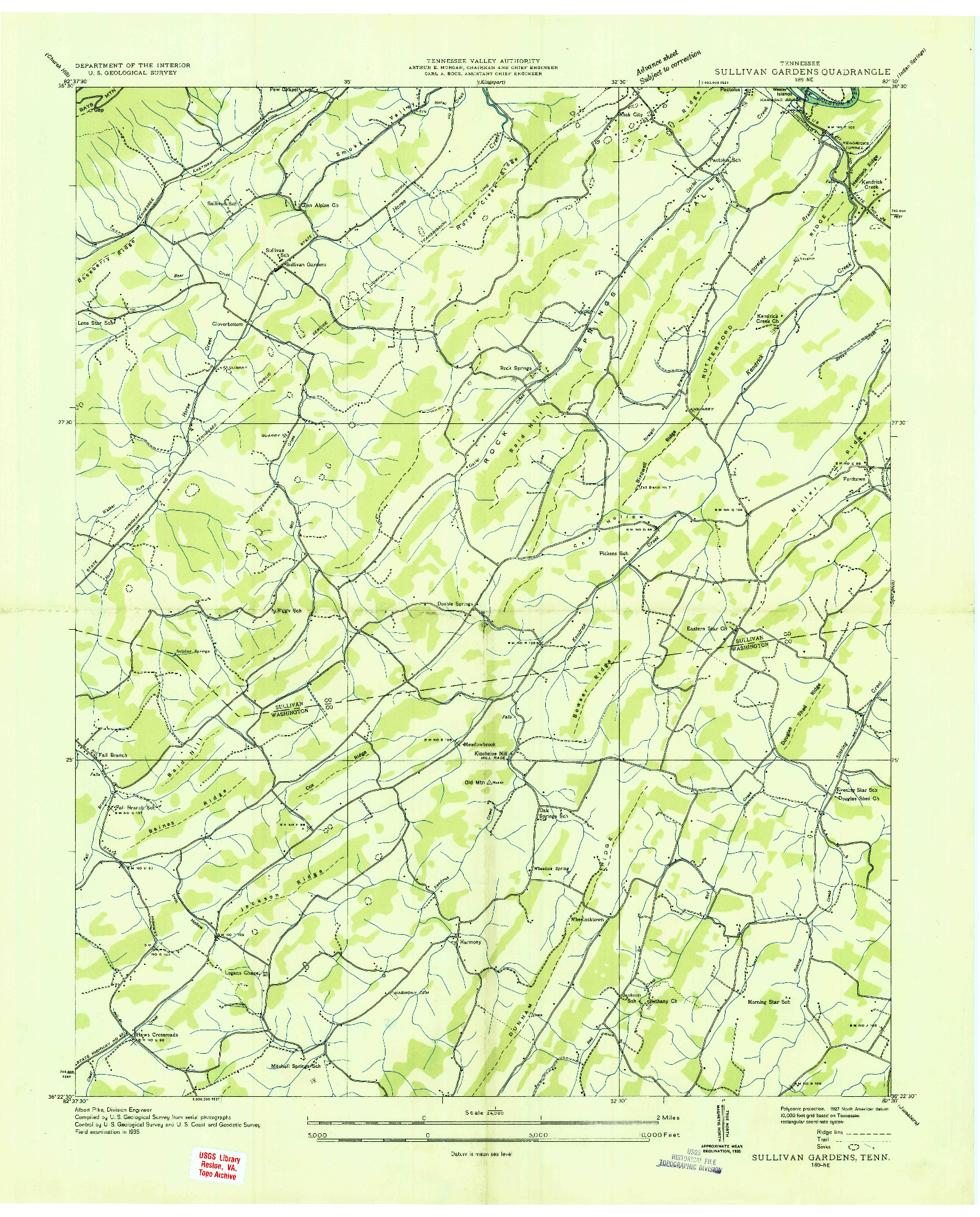 USGS 1:24000-SCALE QUADRANGLE FOR SULLIVAN GARDENS, TN 1935