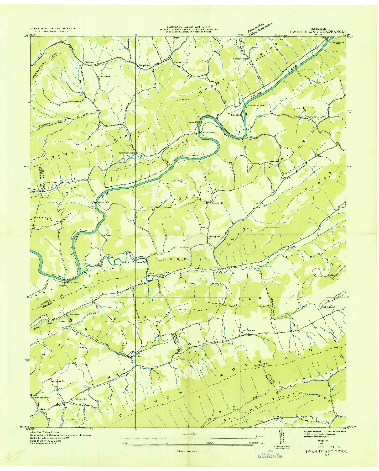 USGS 1:24000-SCALE QUADRANGLE FOR SWAN ISLAND, TN 1935