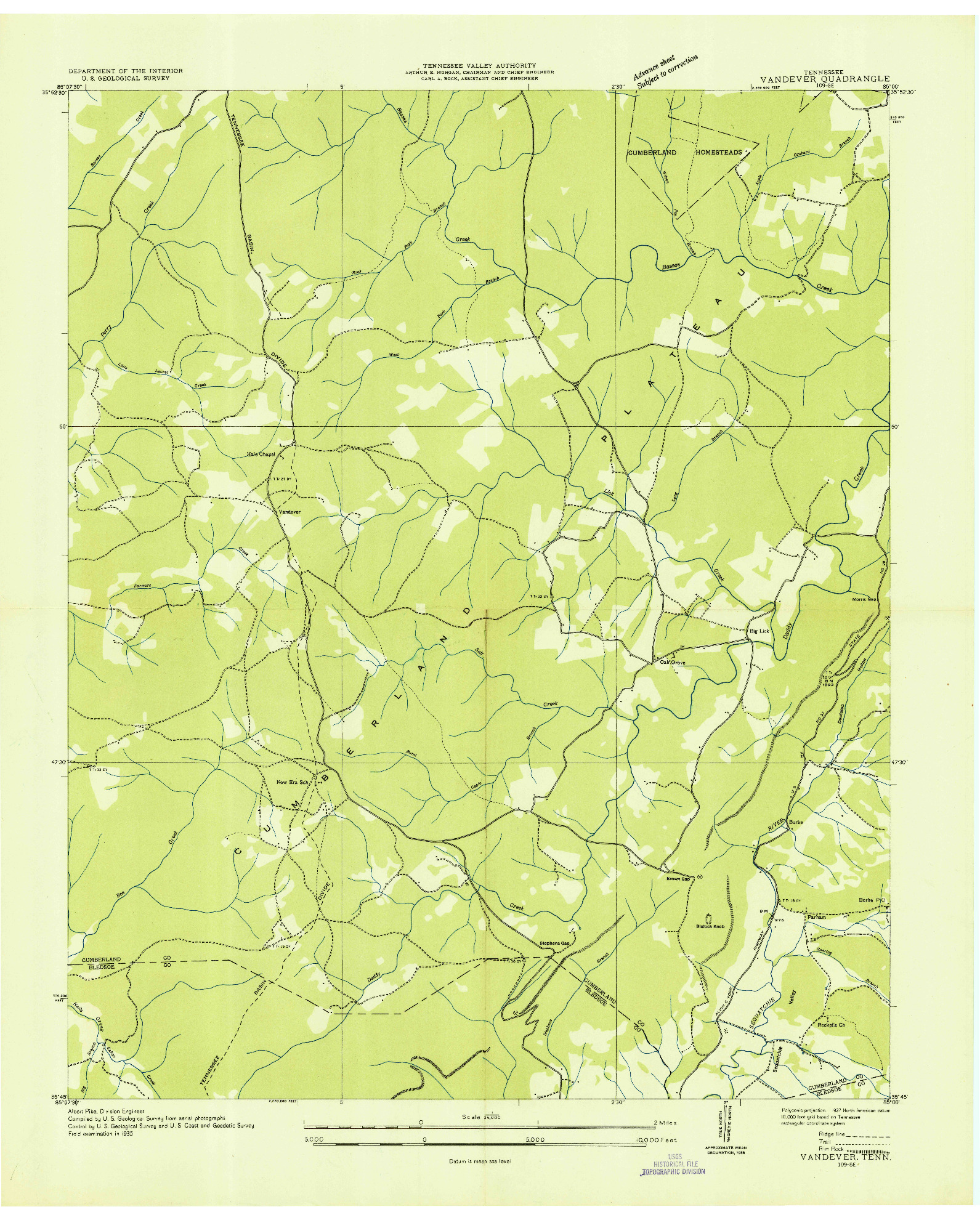 USGS 1:24000-SCALE QUADRANGLE FOR VANDEVER, TN 1935