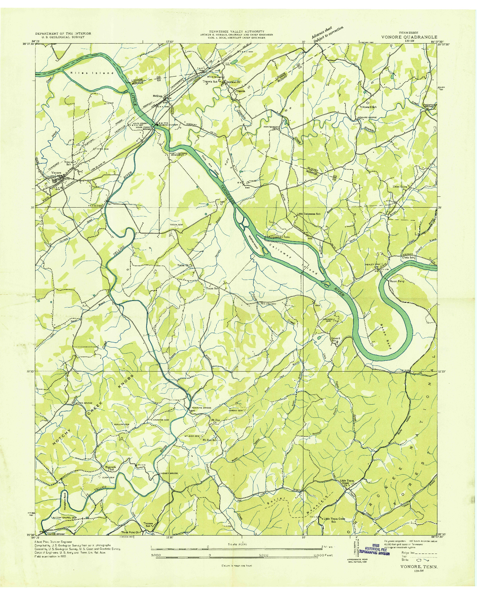 USGS 1:24000-SCALE QUADRANGLE FOR VONORE, TN 1935