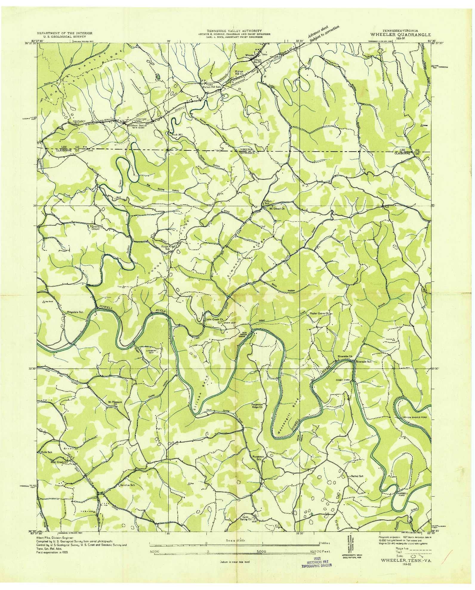 USGS 1:24000-SCALE QUADRANGLE FOR WHEELER, TN 1935