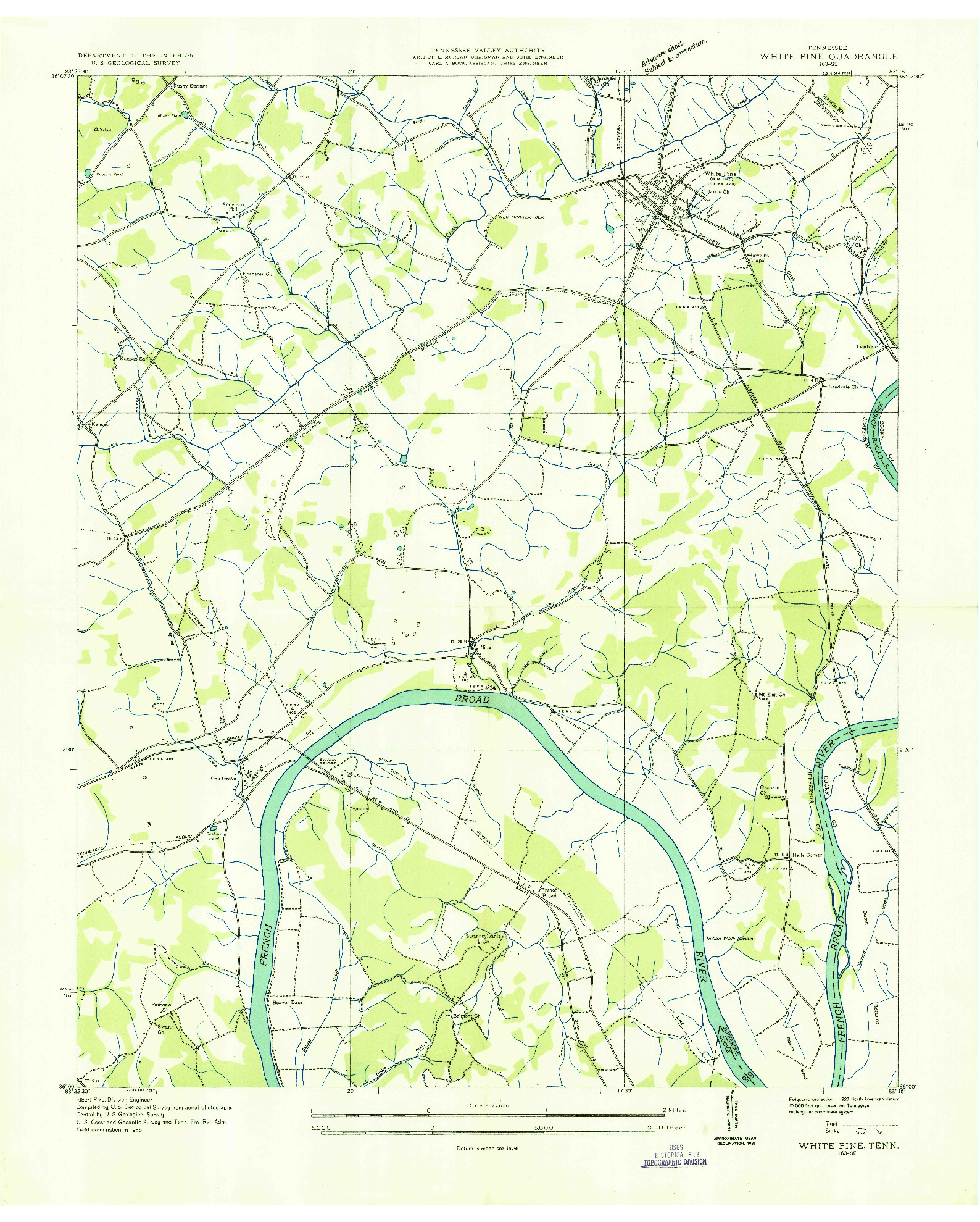 USGS 1:24000-SCALE QUADRANGLE FOR WHITE PINE, TN 1935