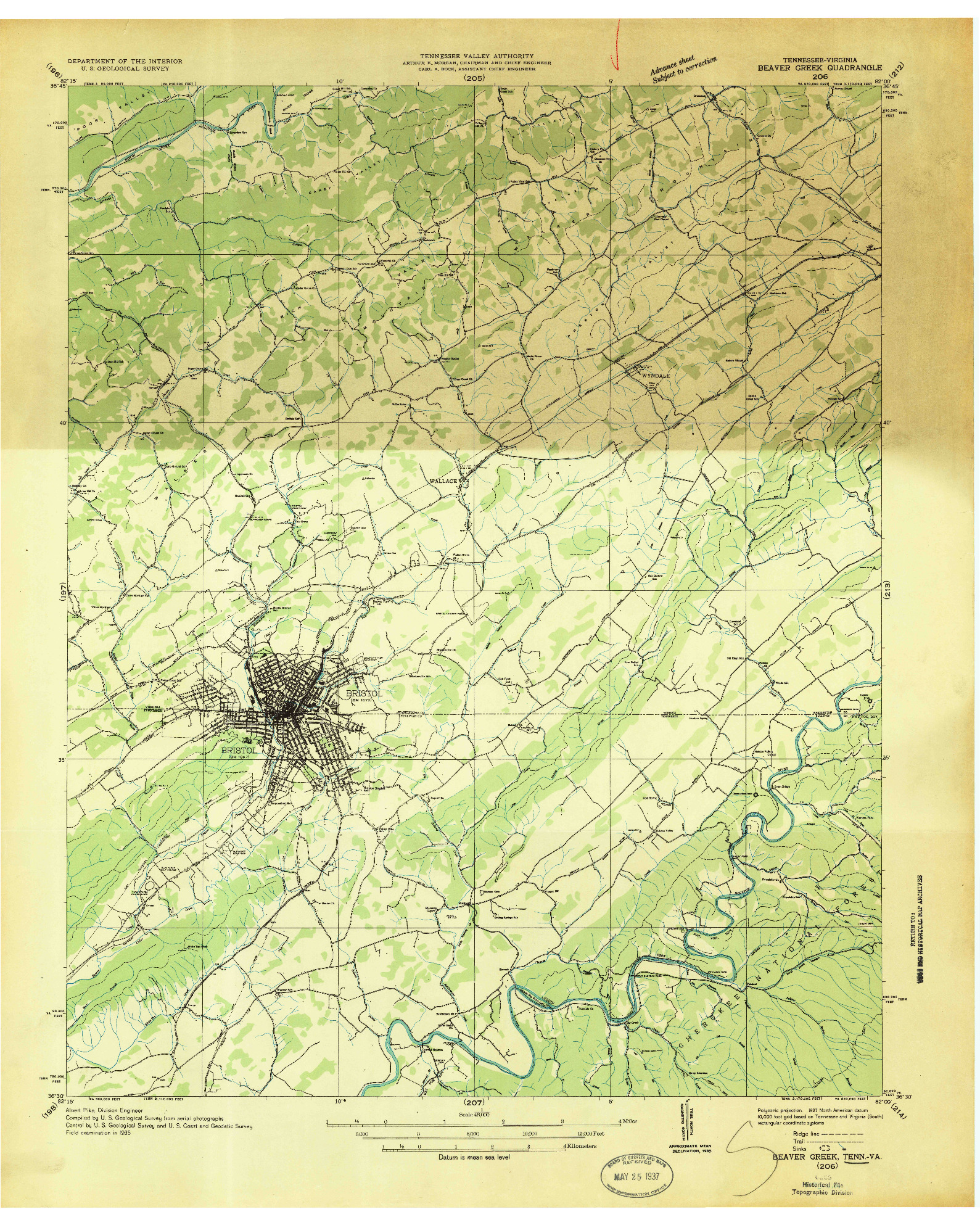 USGS 1:48000-SCALE QUADRANGLE FOR BEAVER CREEK, TN 1935