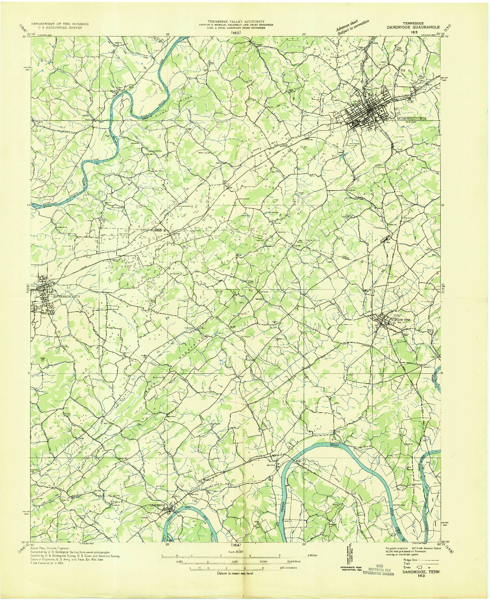 USGS 1:48000-SCALE QUADRANGLE FOR DANDRIDGE, TN 1935