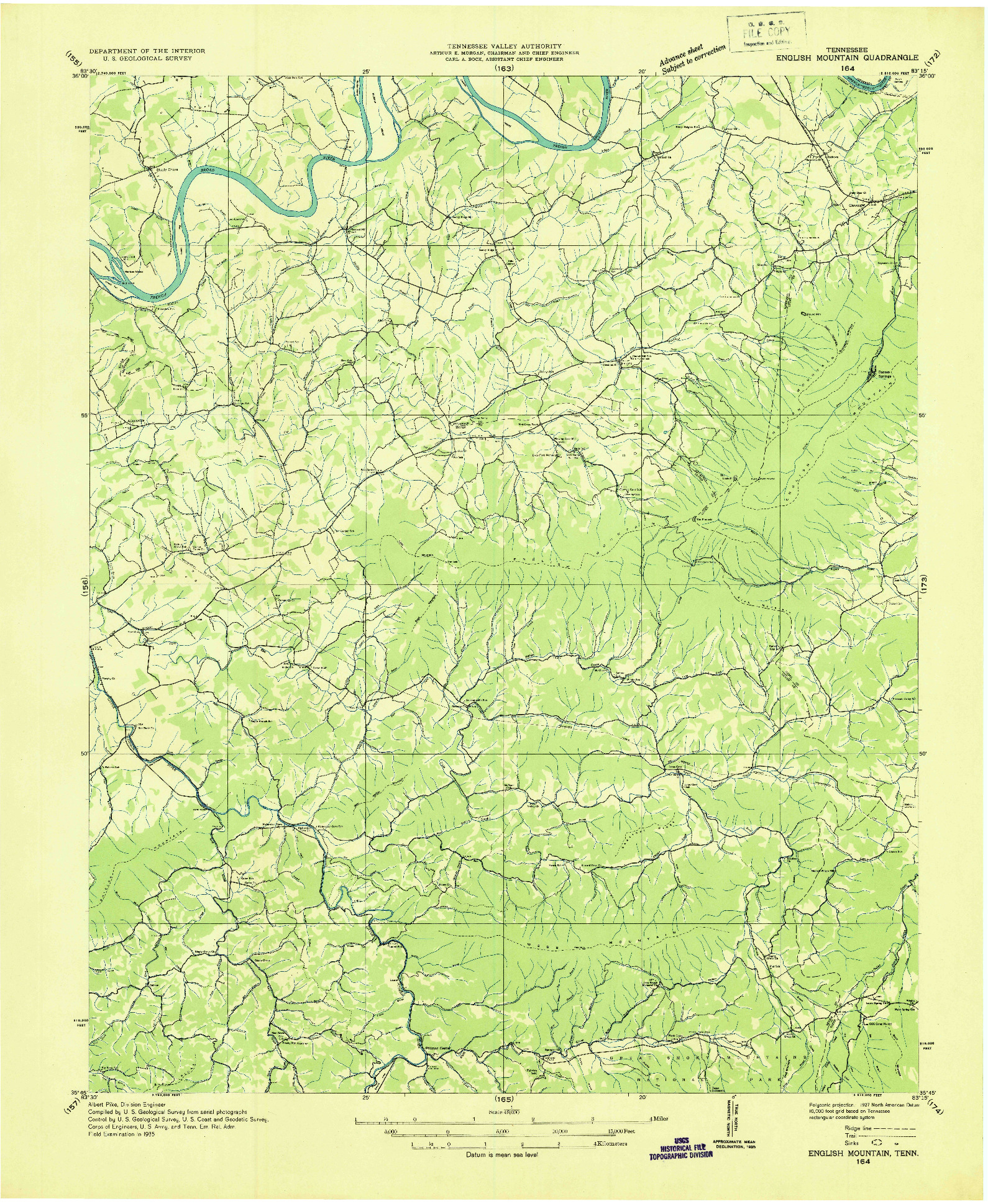USGS 1:48000-SCALE QUADRANGLE FOR ENGLISH MOUNTAIN, TN 1935