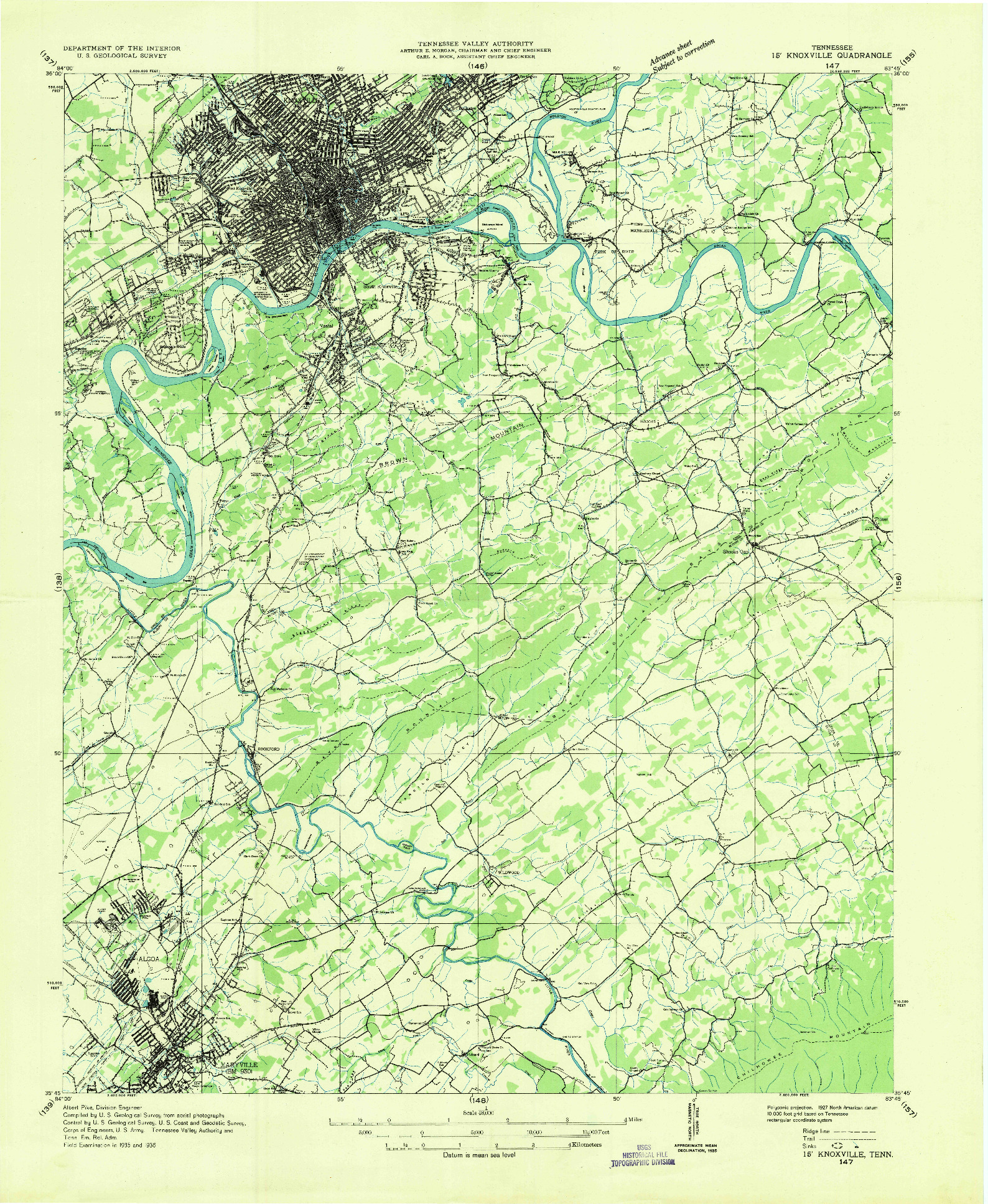USGS 1:48000-SCALE QUADRANGLE FOR KNOXVILLE, TN 1935