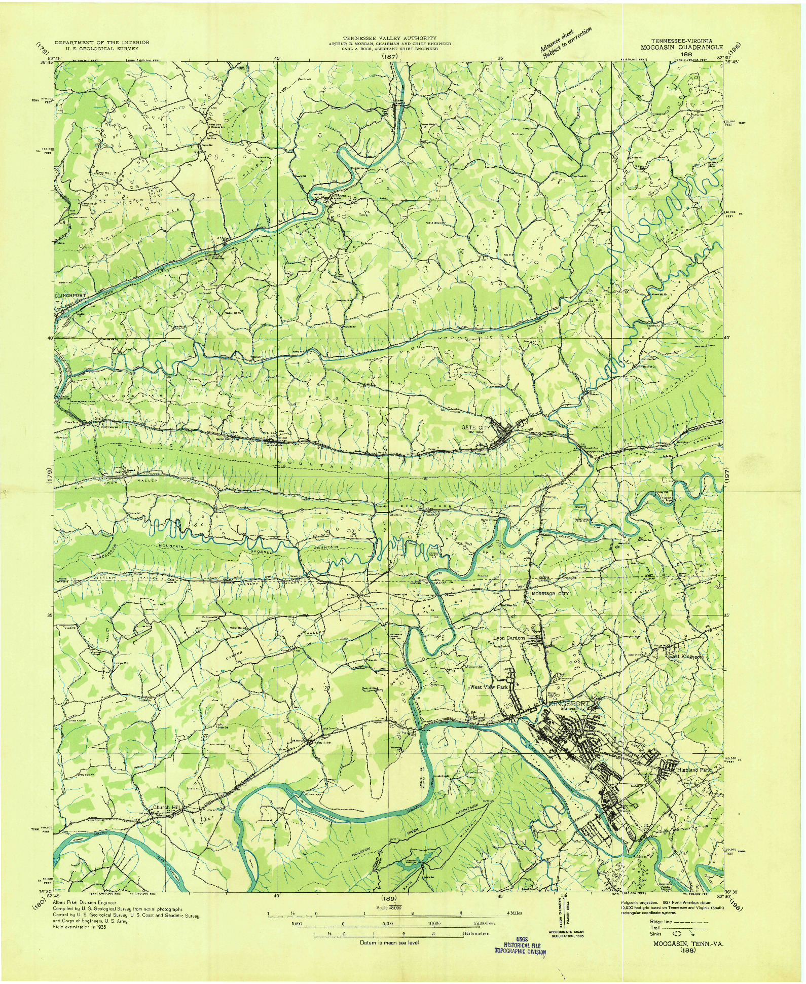 USGS 1:48000-SCALE QUADRANGLE FOR MOGGASIN, TN 1935