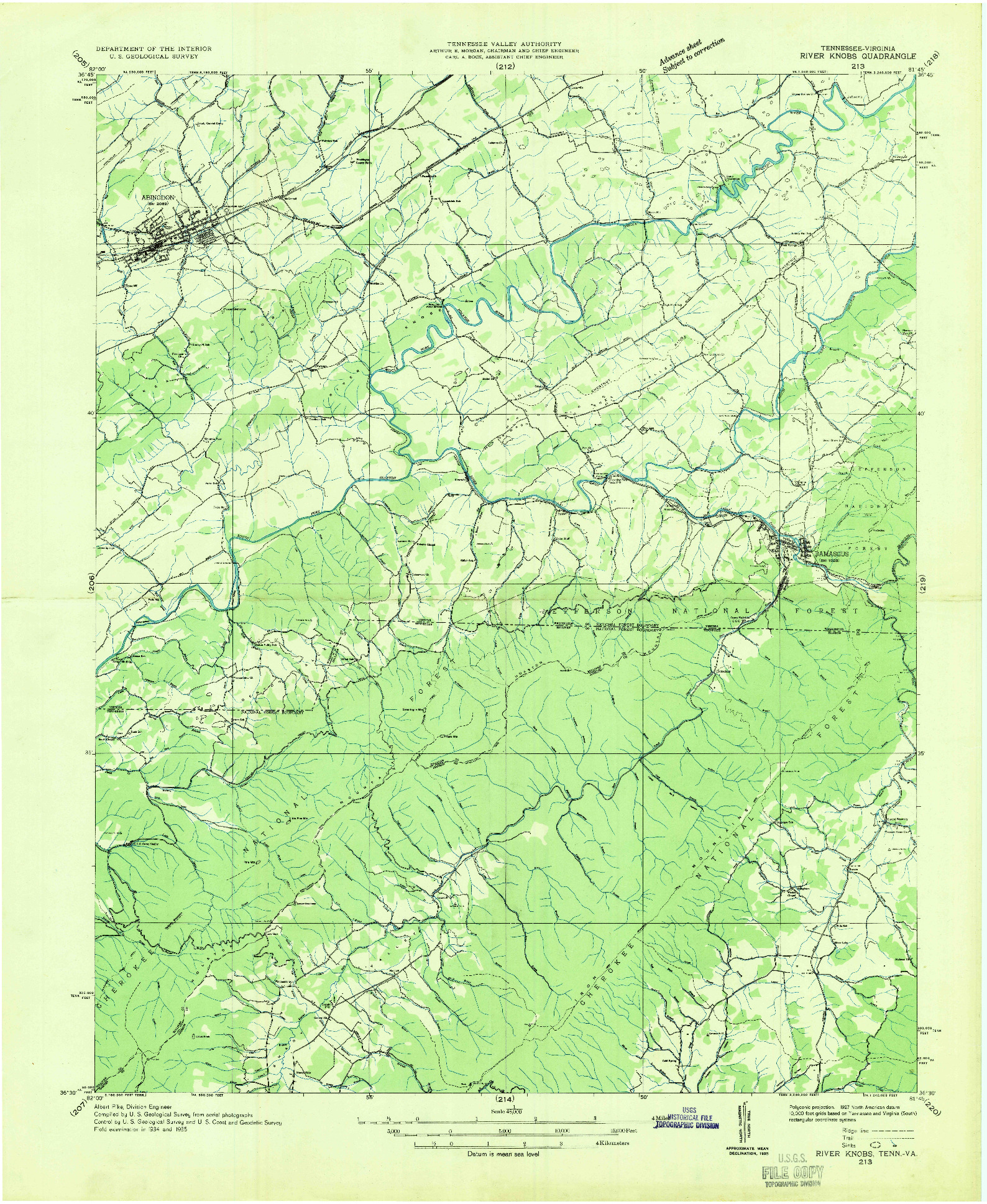 USGS 1:48000-SCALE QUADRANGLE FOR RIVER KNOBS, TN 1935