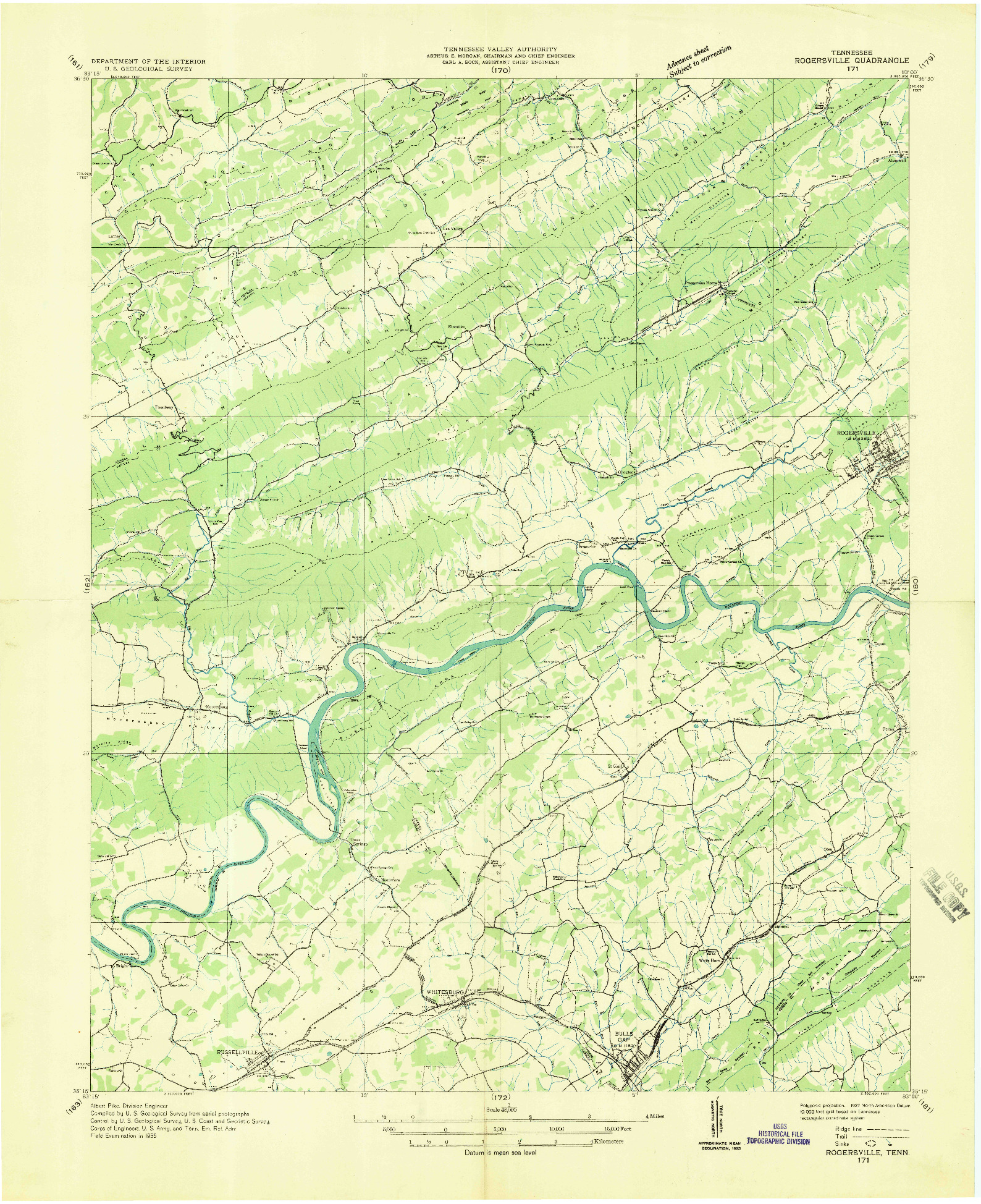 USGS 1:48000-SCALE QUADRANGLE FOR ROGERSVILLE, TN 1935