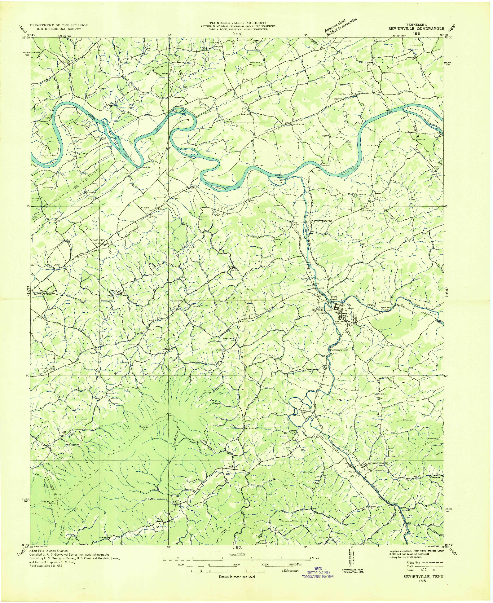 USGS 1:48000-SCALE QUADRANGLE FOR SEVIERVILLE, TN 1935