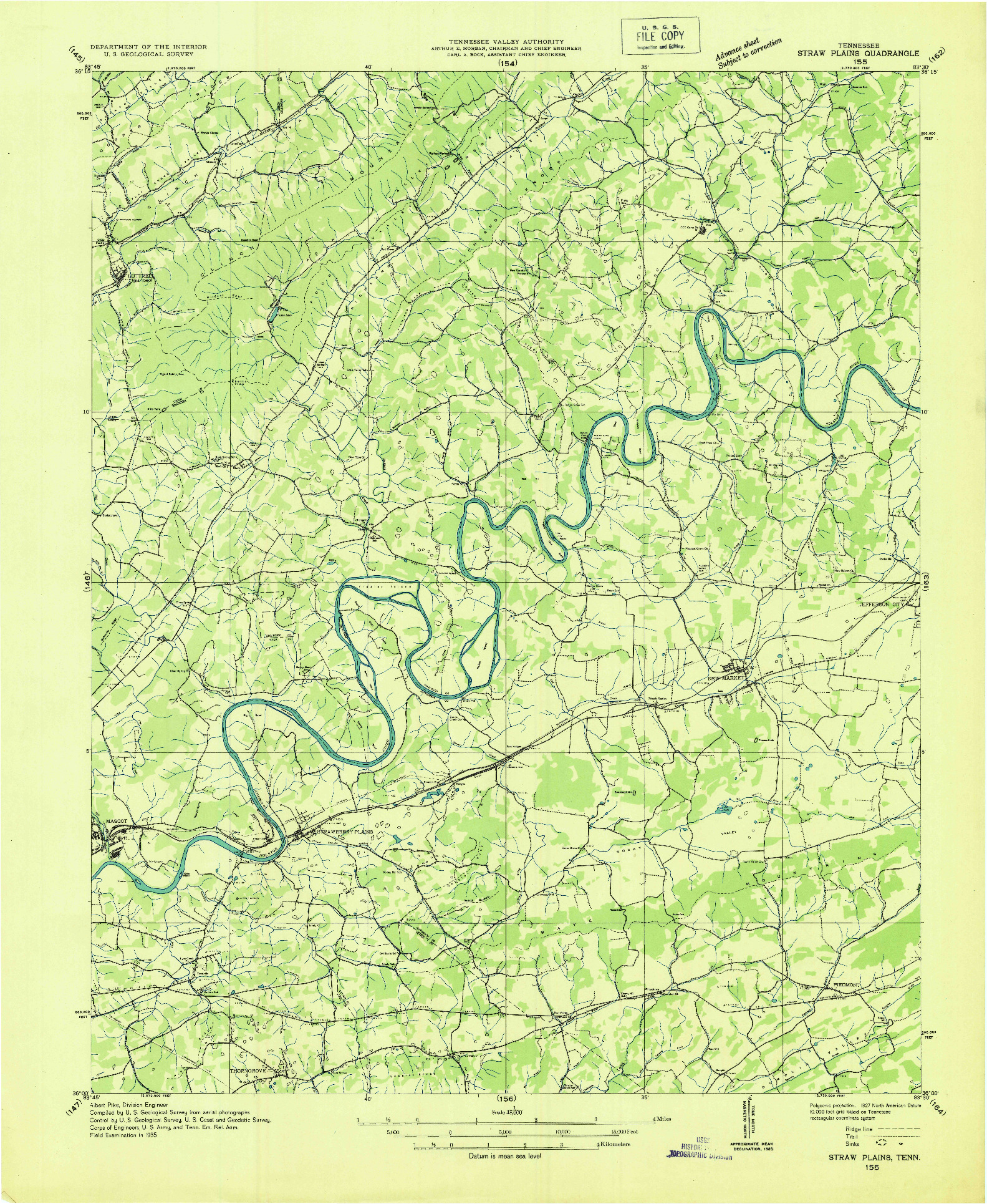 USGS 1:48000-SCALE QUADRANGLE FOR STRAW PLAINS, TN 1935