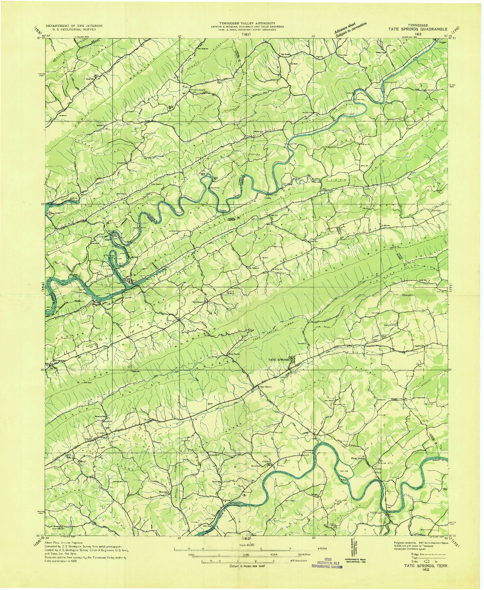 USGS 1:48000-SCALE QUADRANGLE FOR TATE SPRINGS, TN 1935