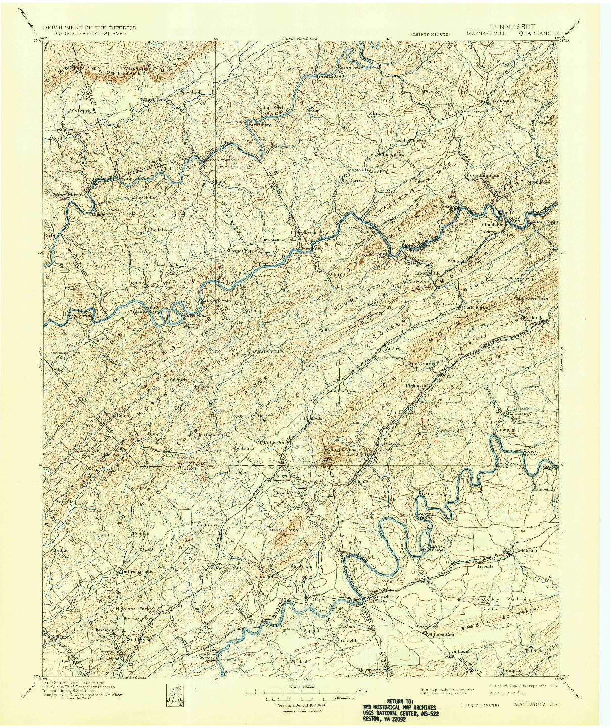 USGS 1:125000-SCALE QUADRANGLE FOR MAYNARDVILLE, TN 1900