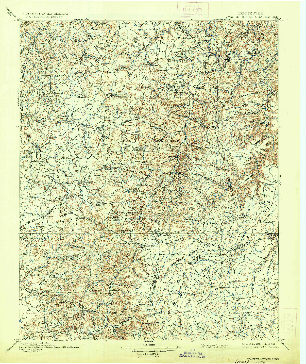 USGS 1:125000-SCALE QUADRANGLE FOR STANDINGSTONE, TN 1898