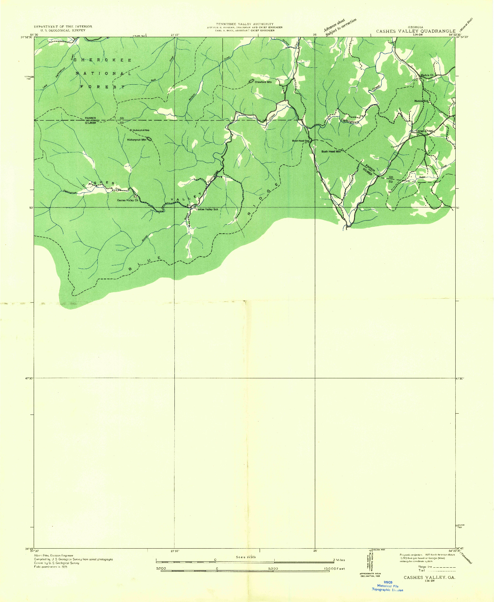 USGS 1:24000-SCALE QUADRANGLE FOR CASHES VALLEY, GA 1935