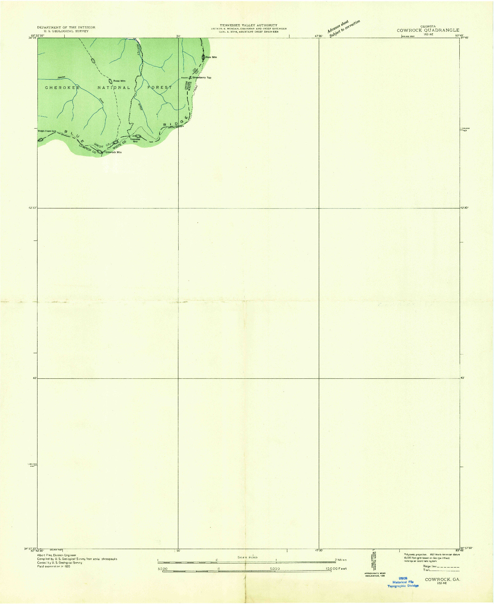 USGS 1:24000-SCALE QUADRANGLE FOR COWROCK, GA 1935