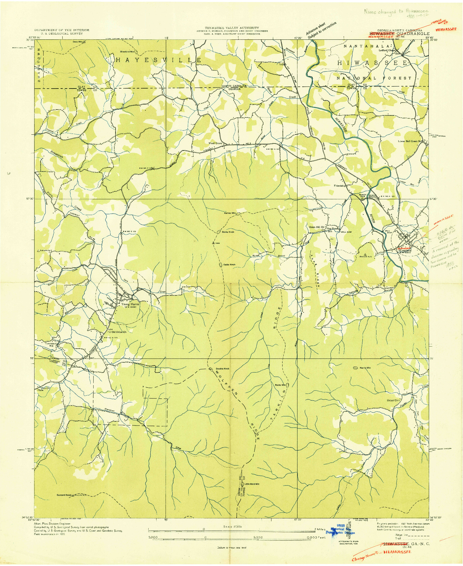 USGS 1:24000-SCALE QUADRANGLE FOR HIAWASSEE, GA 1935