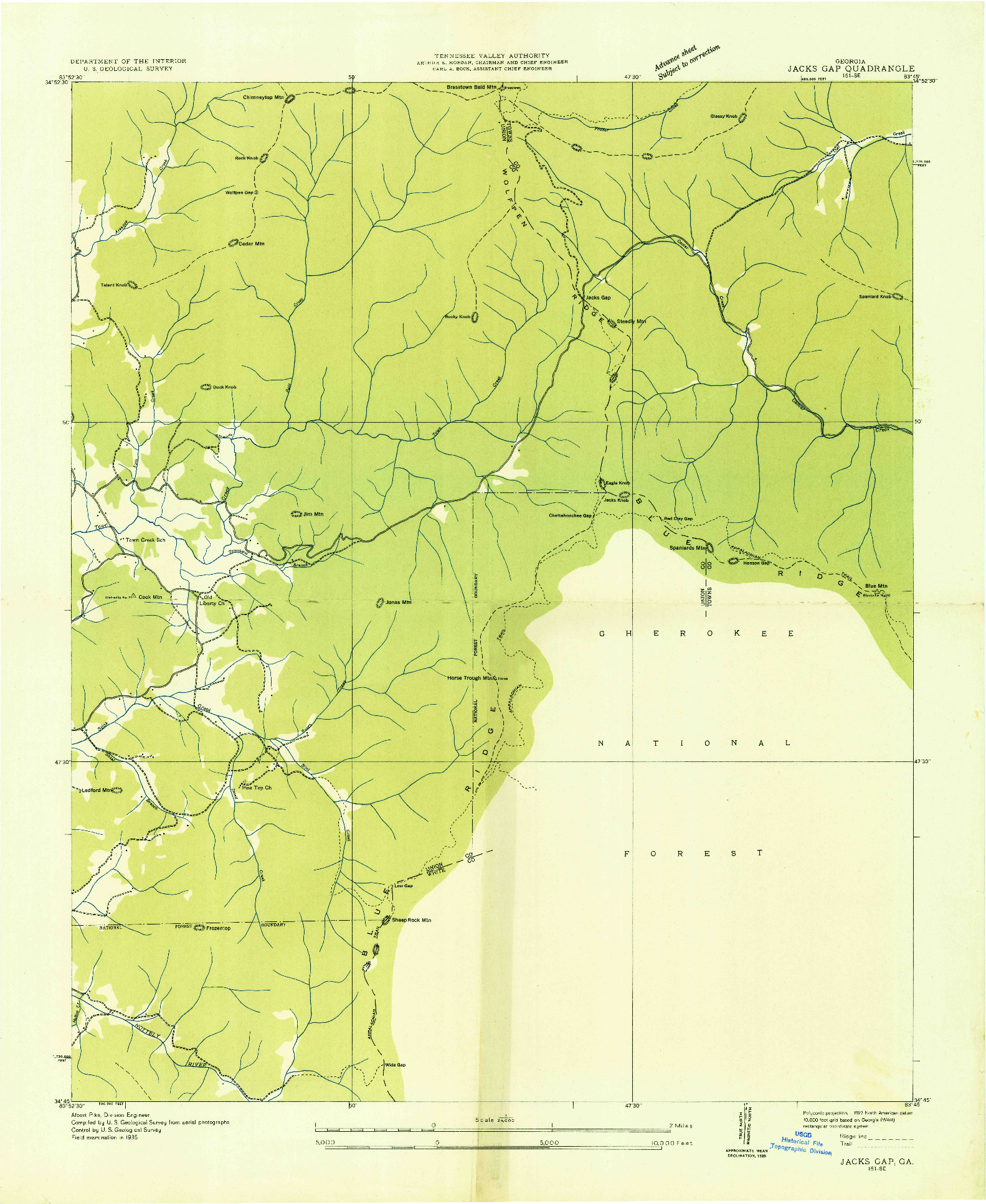 USGS 1:24000-SCALE QUADRANGLE FOR JACKS GAP, GA 1935
