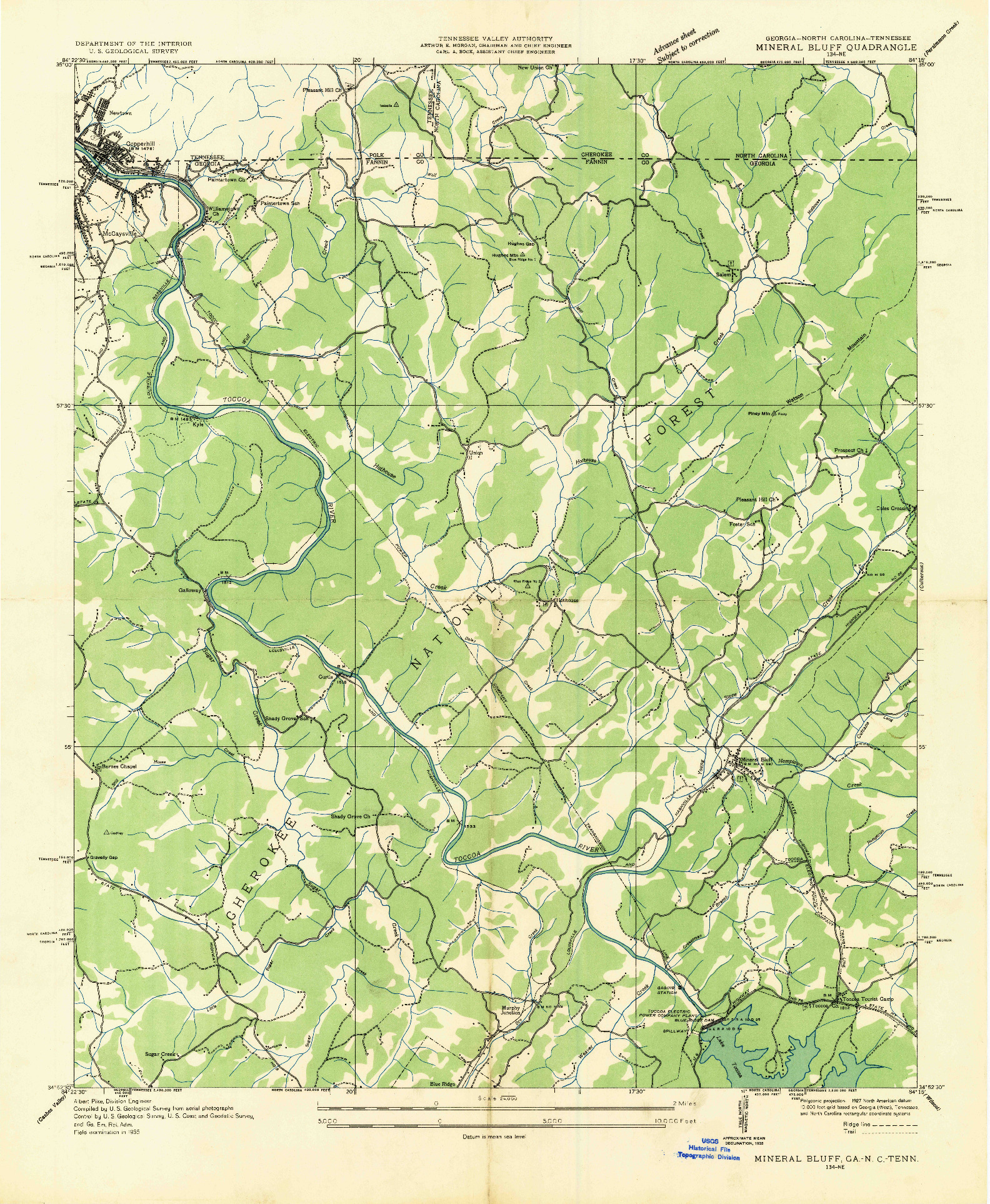 USGS 1:24000-SCALE QUADRANGLE FOR MINERAL BLUFF, GA 1935
