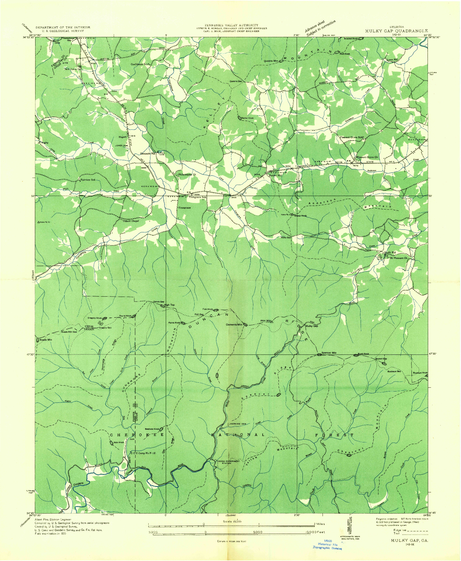 USGS 1:24000-SCALE QUADRANGLE FOR MULKY GAP, GA 1935