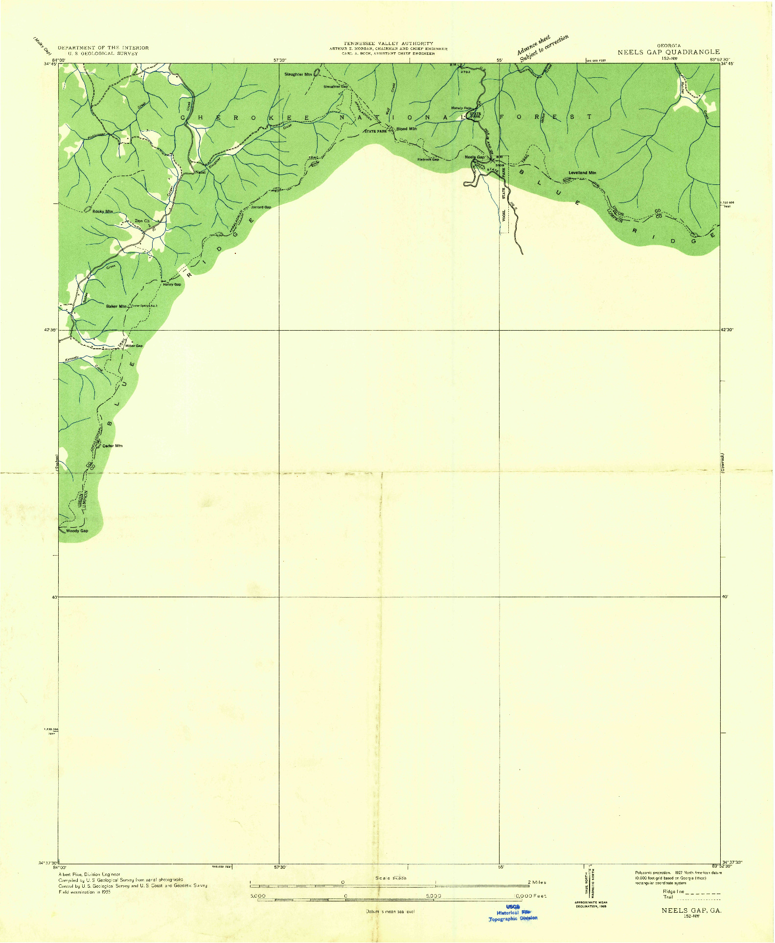 USGS 1:24000-SCALE QUADRANGLE FOR NEELS GAP, GA 1935