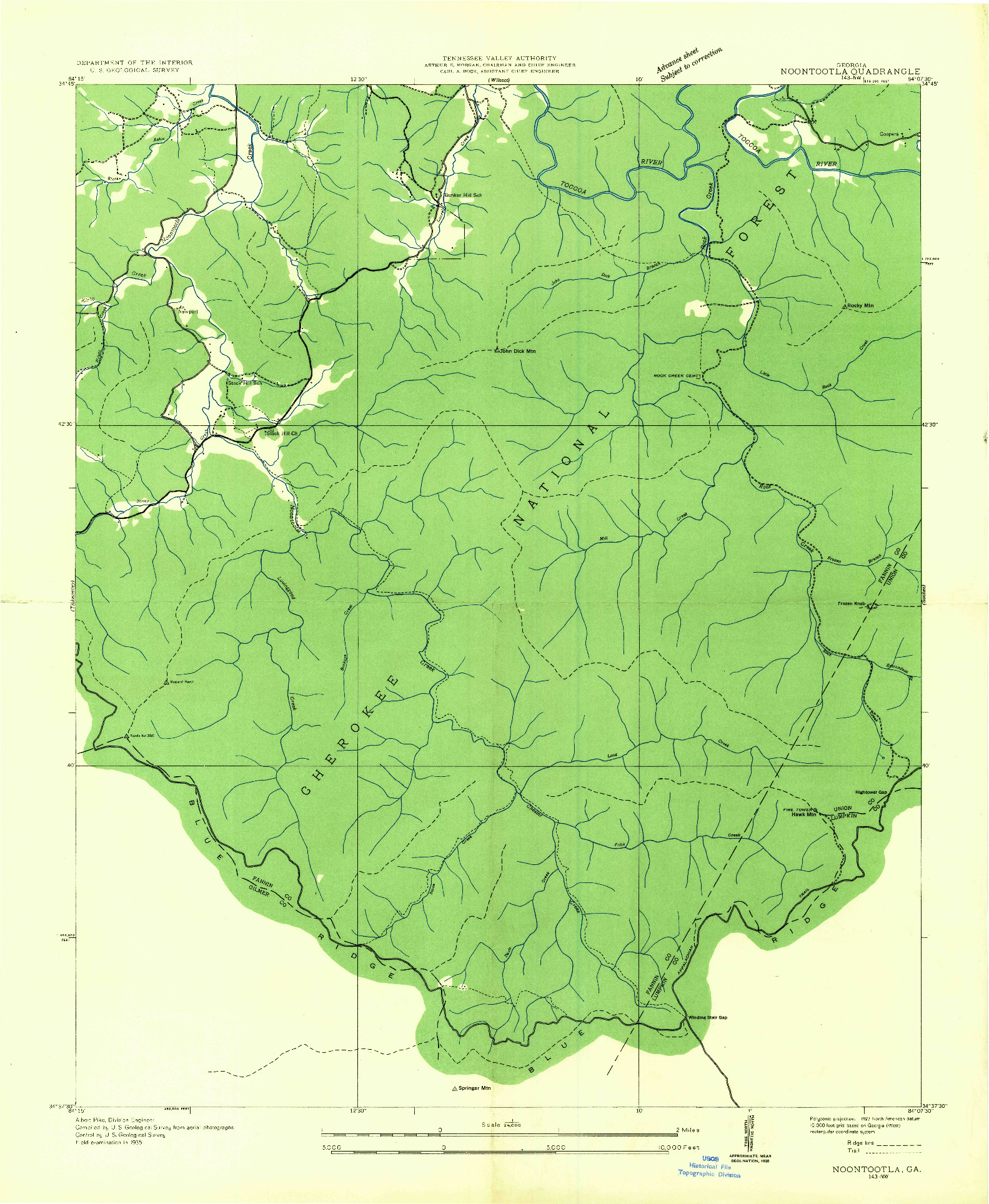 USGS 1:24000-SCALE QUADRANGLE FOR NOONTOOTLA, GA 1935