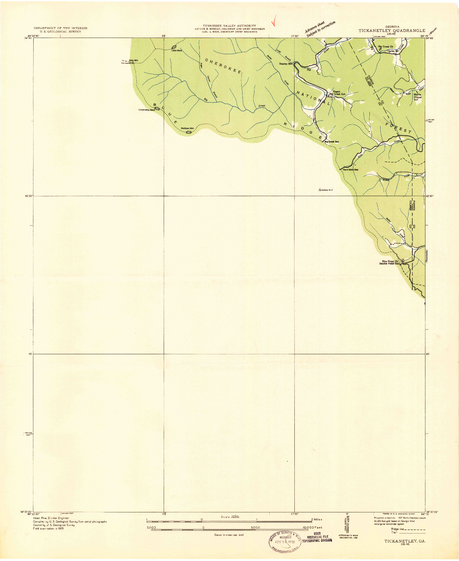 USGS 1:24000-SCALE QUADRANGLE FOR TICKANETLEY, GA 1935