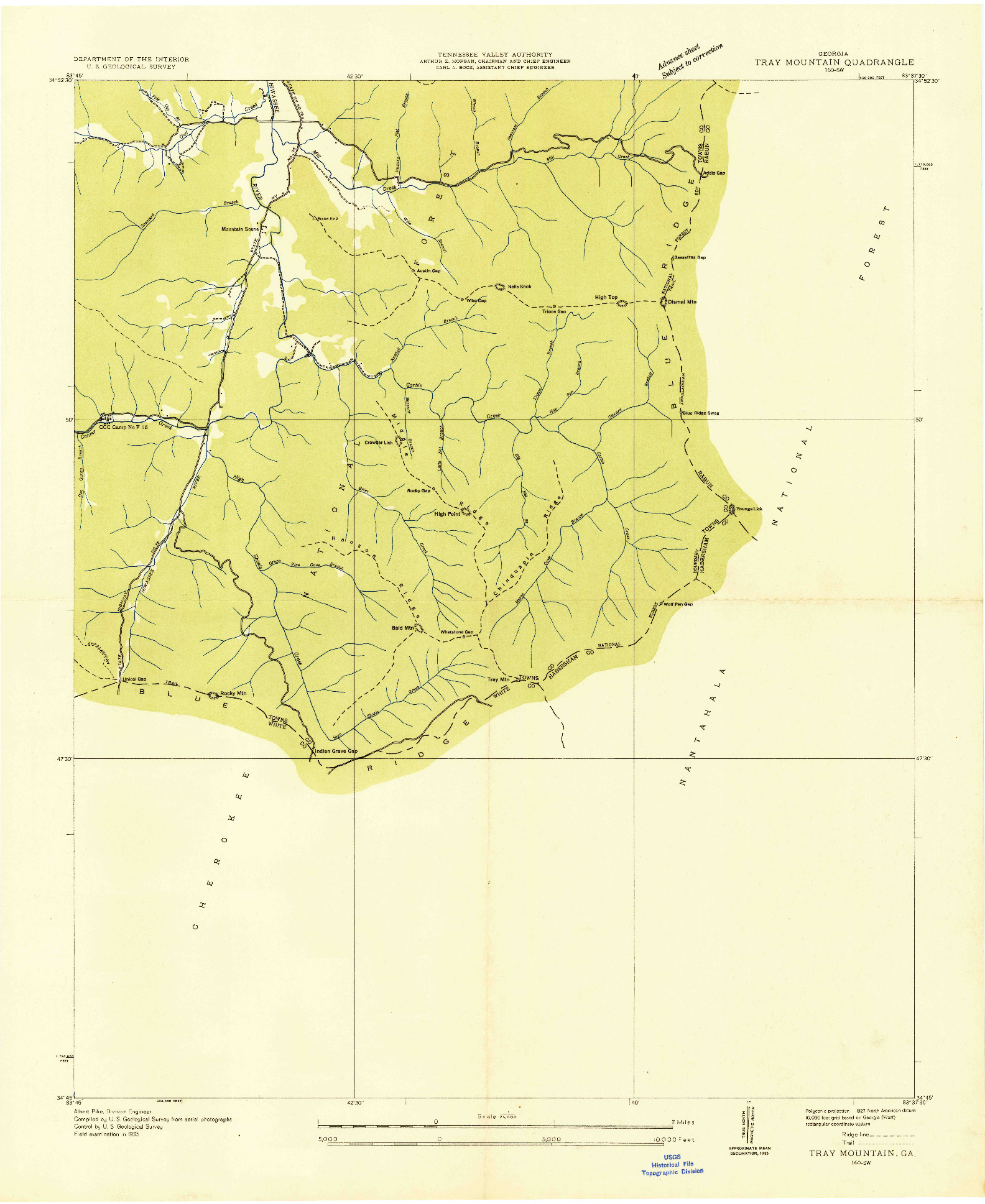 USGS 1:24000-SCALE QUADRANGLE FOR TRAY MOUNTAIN, GA 1935