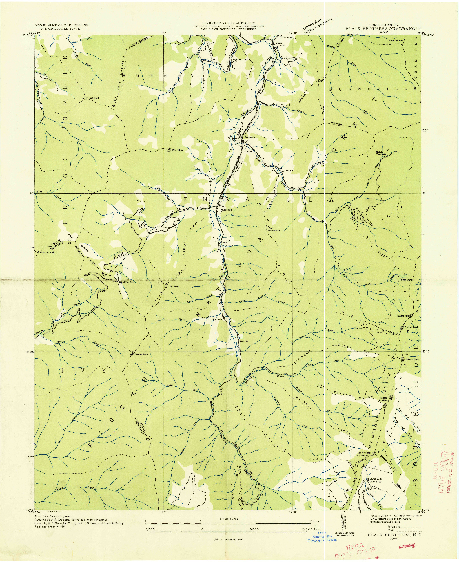 USGS 1:24000-SCALE QUADRANGLE FOR BLACK BROTHERS, NC 1935