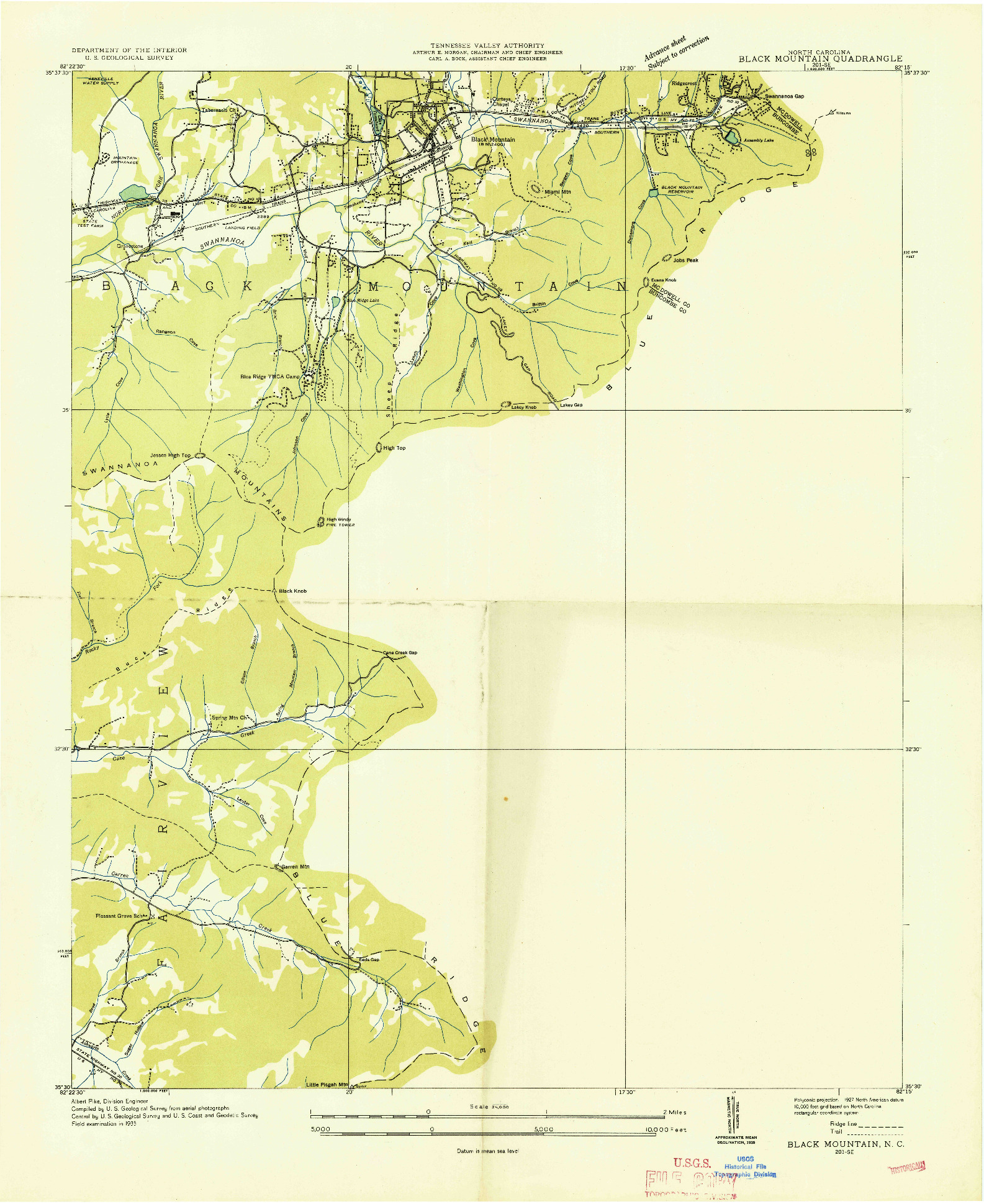 USGS 1:24000-SCALE QUADRANGLE FOR BLACK MOUNTAIN, NC 1935