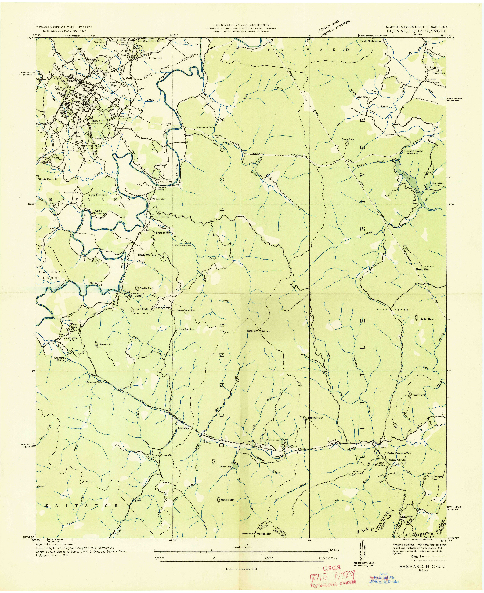 USGS 1:24000-SCALE QUADRANGLE FOR BREVARD, NC 1935