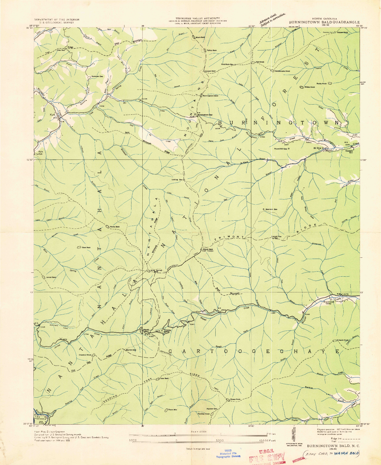 USGS 1:24000-SCALE QUADRANGLE FOR BURNINGTOWN BALD, NC 1935