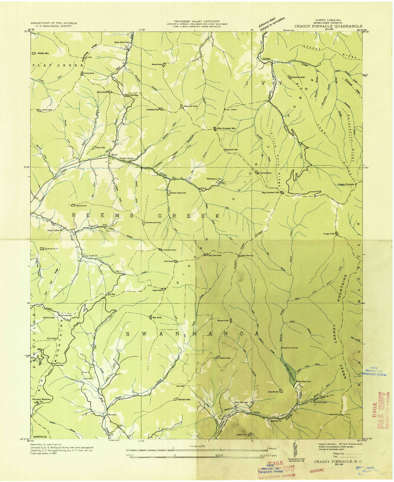 USGS 1:24000-SCALE QUADRANGLE FOR CRAGGY PINNACLE, NC 1935
