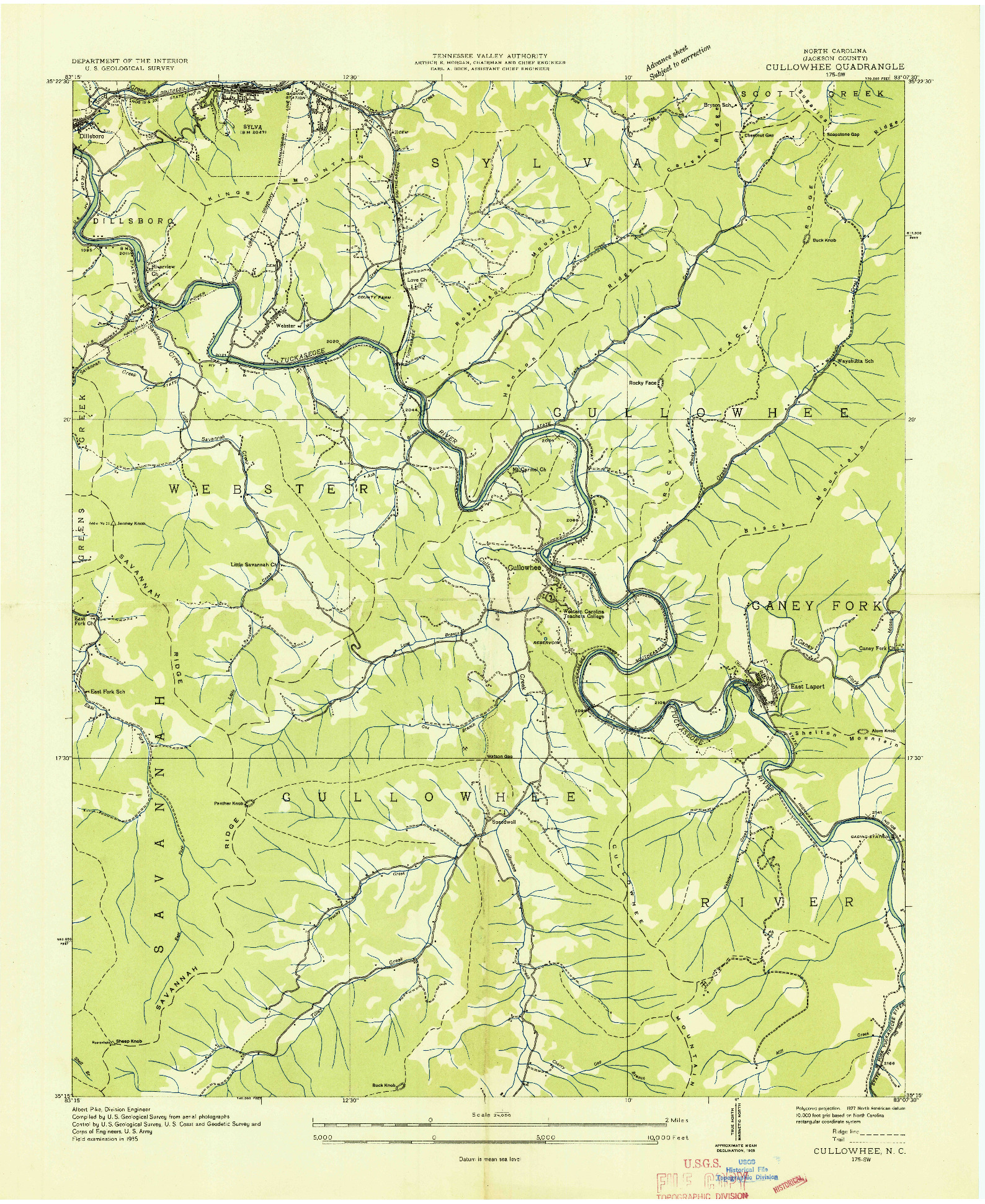 USGS 1:24000-SCALE QUADRANGLE FOR CULLOWHEE, NC 1935