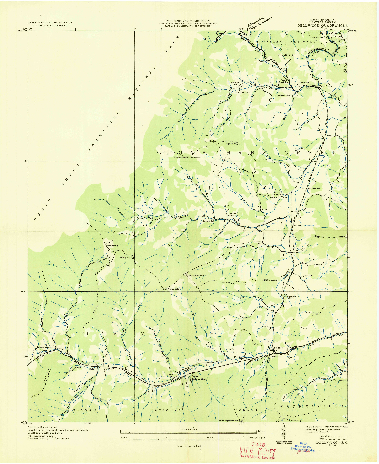 USGS 1:24000-SCALE QUADRANGLE FOR DELLWOOD, NC 1935