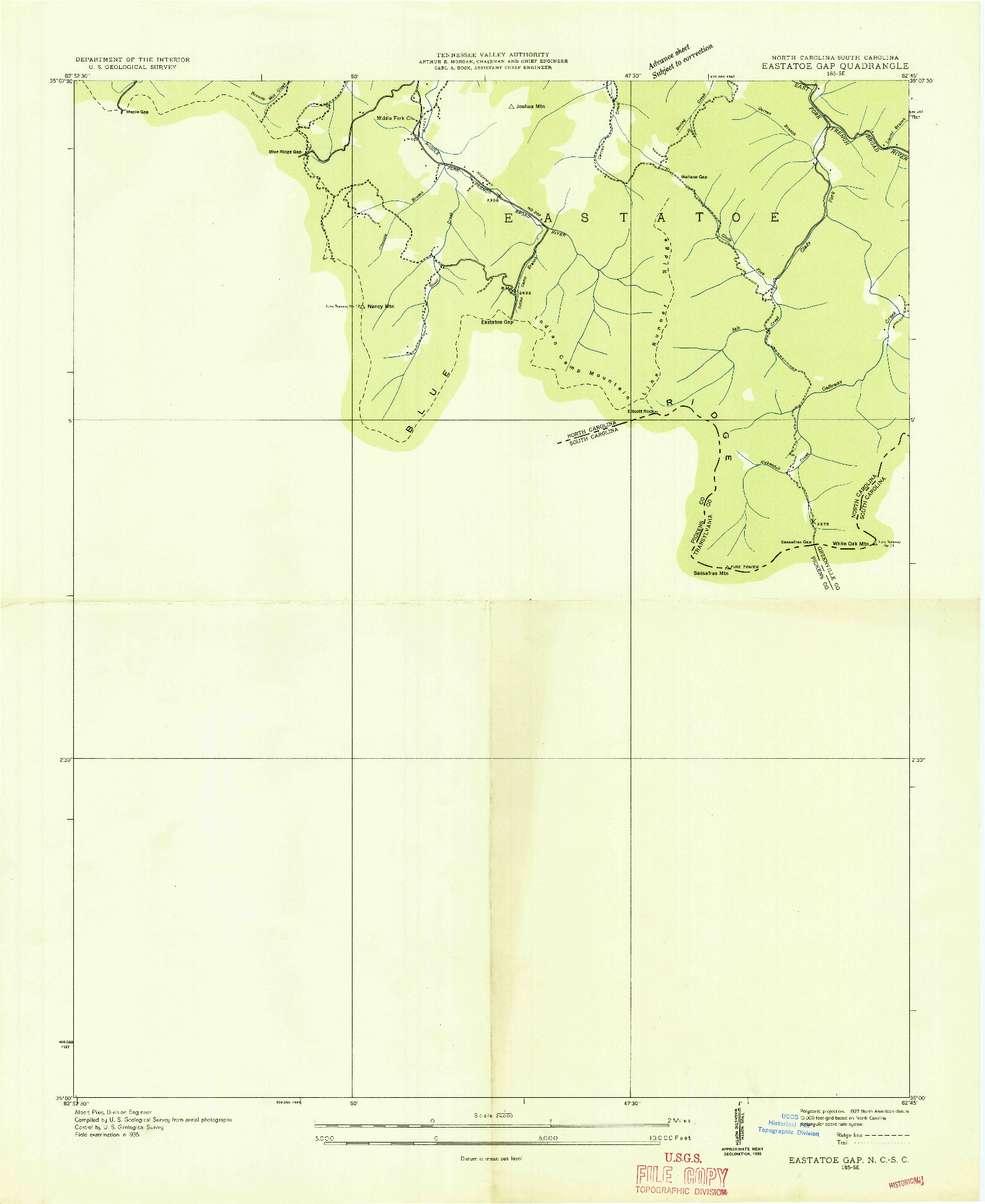 USGS 1:24000-SCALE QUADRANGLE FOR EASTATOE GAP, NC 1935