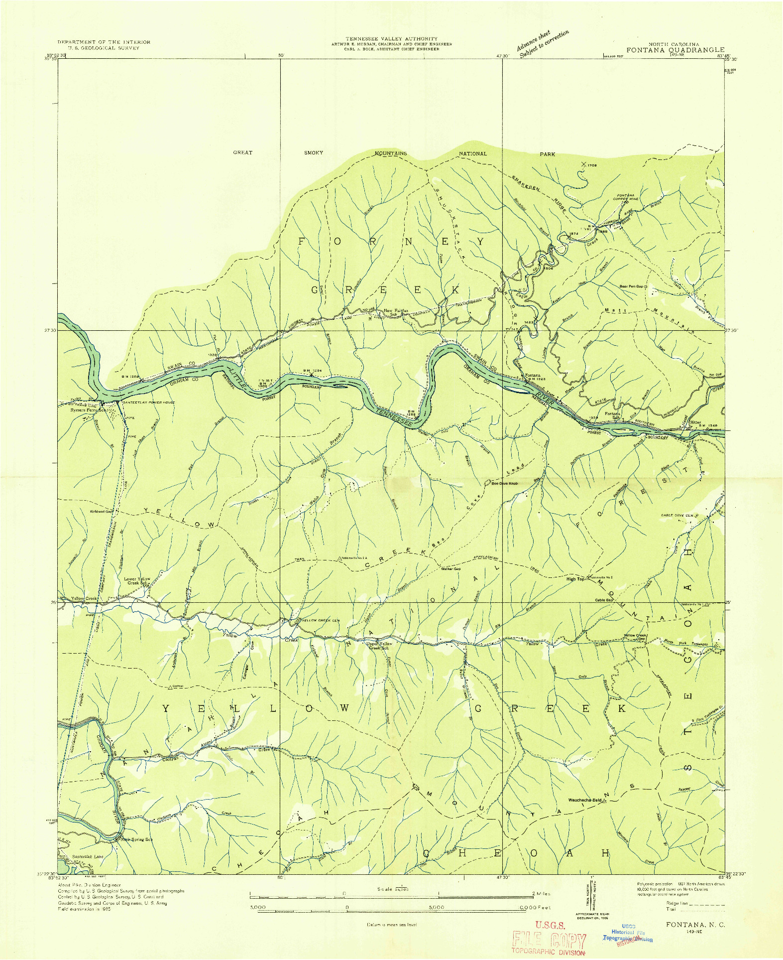 USGS 1:24000-SCALE QUADRANGLE FOR FONTANA, NC 1935
