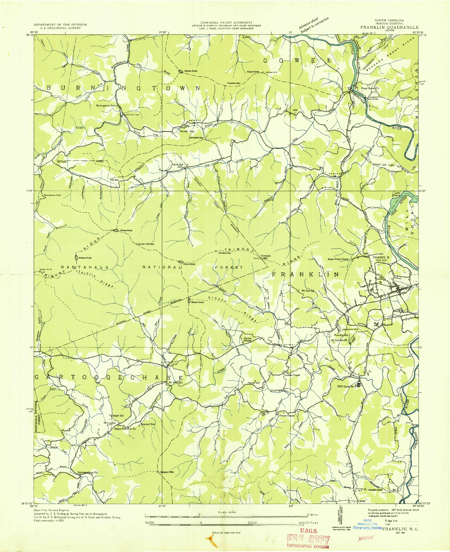 USGS 1:24000-SCALE QUADRANGLE FOR FRANKLIN, NC 1935