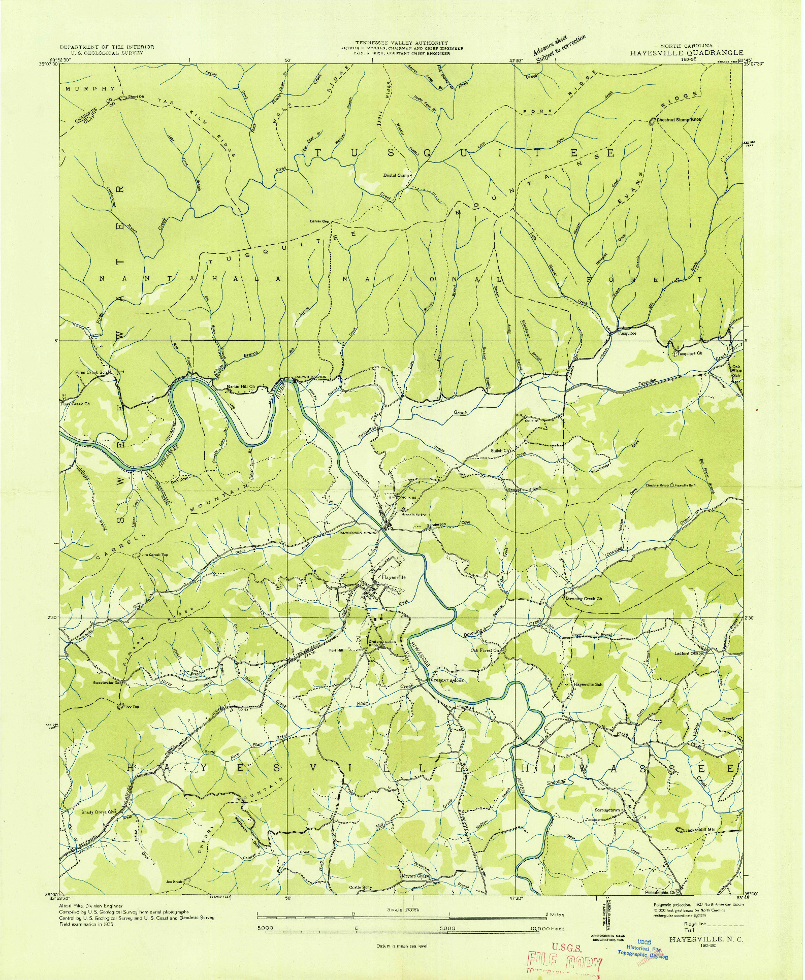 USGS 1:24000-SCALE QUADRANGLE FOR HAYESVILLE, NC 1935