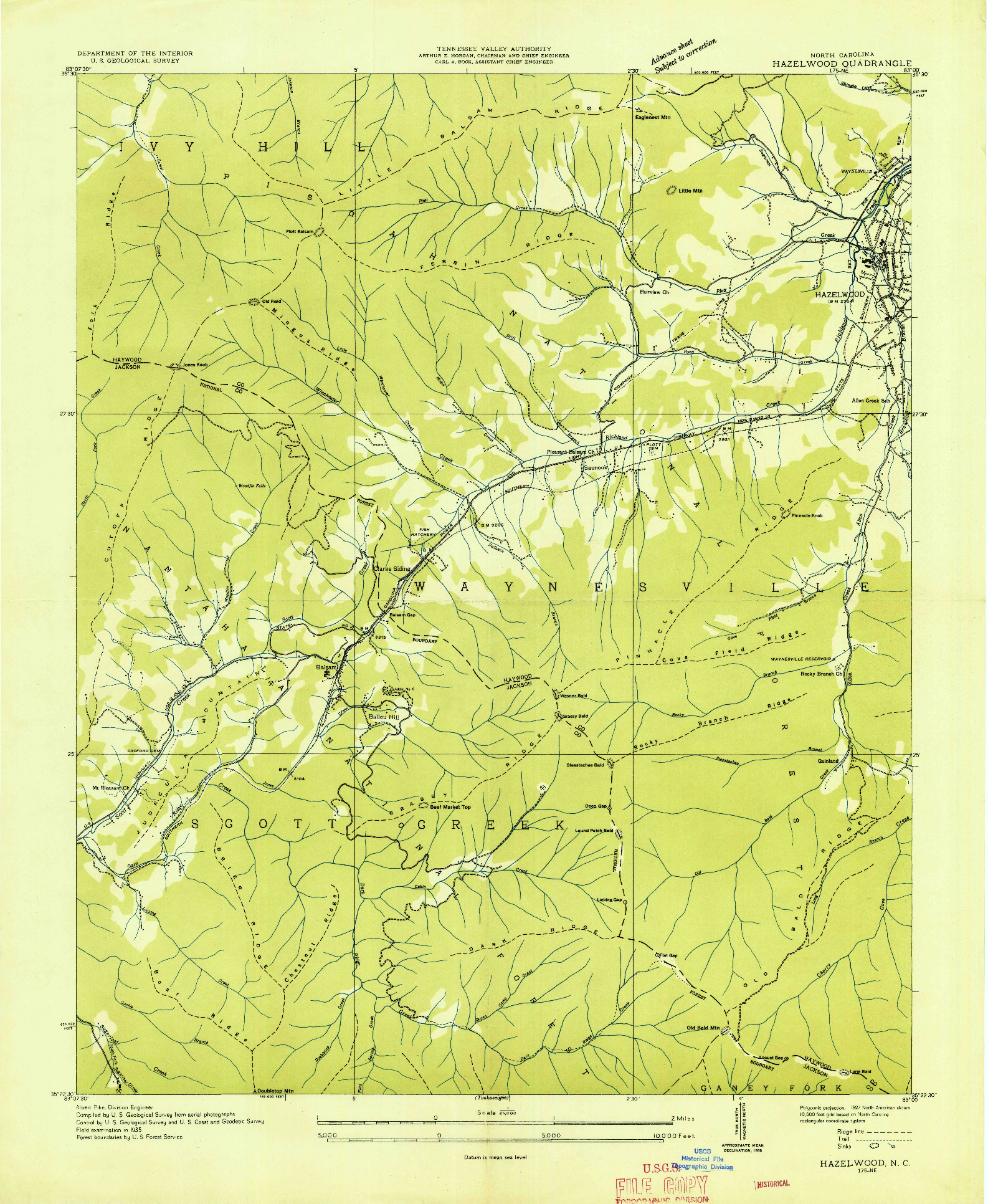 USGS 1:24000-SCALE QUADRANGLE FOR HAZELWOOD, NC 1935