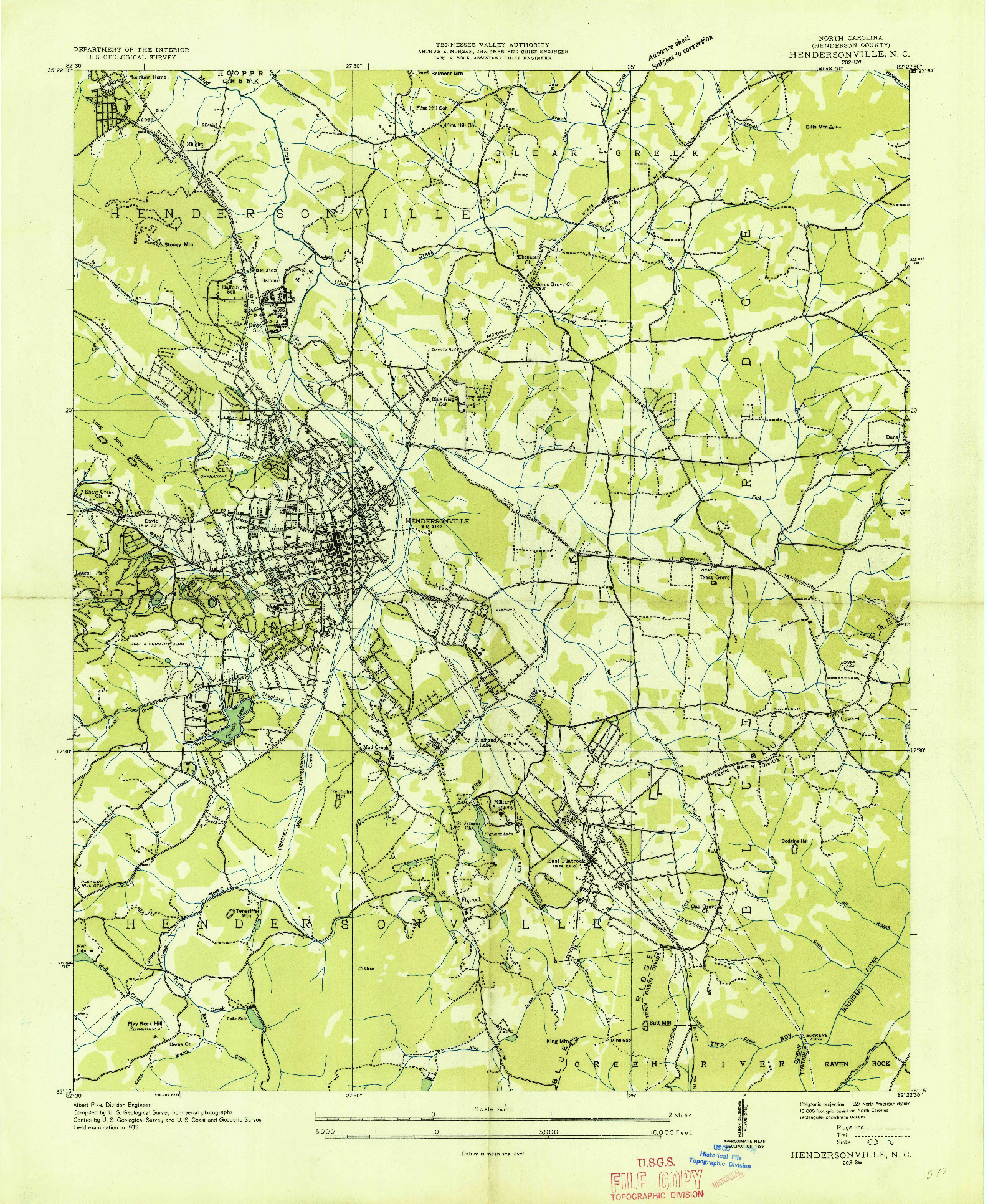 USGS 1:24000-SCALE QUADRANGLE FOR HENDERSONVILLE, NC 1935