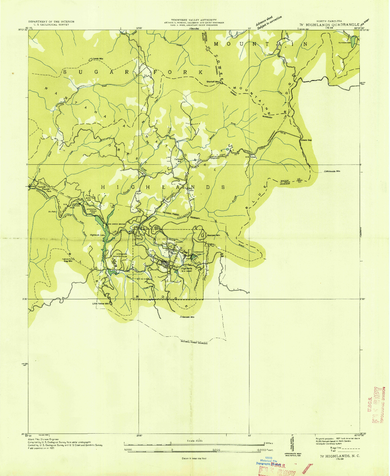 USGS 1:24000-SCALE QUADRANGLE FOR HIGHLANDS, NC 1935