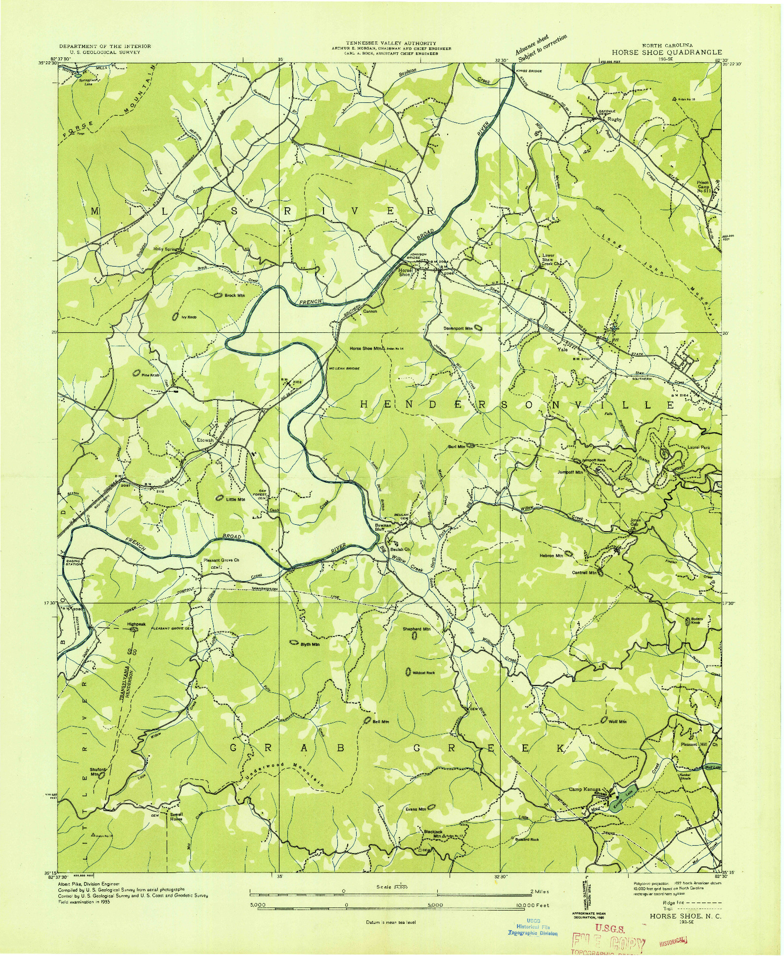 USGS 1:24000-SCALE QUADRANGLE FOR HORSE SHOE, NC 1935