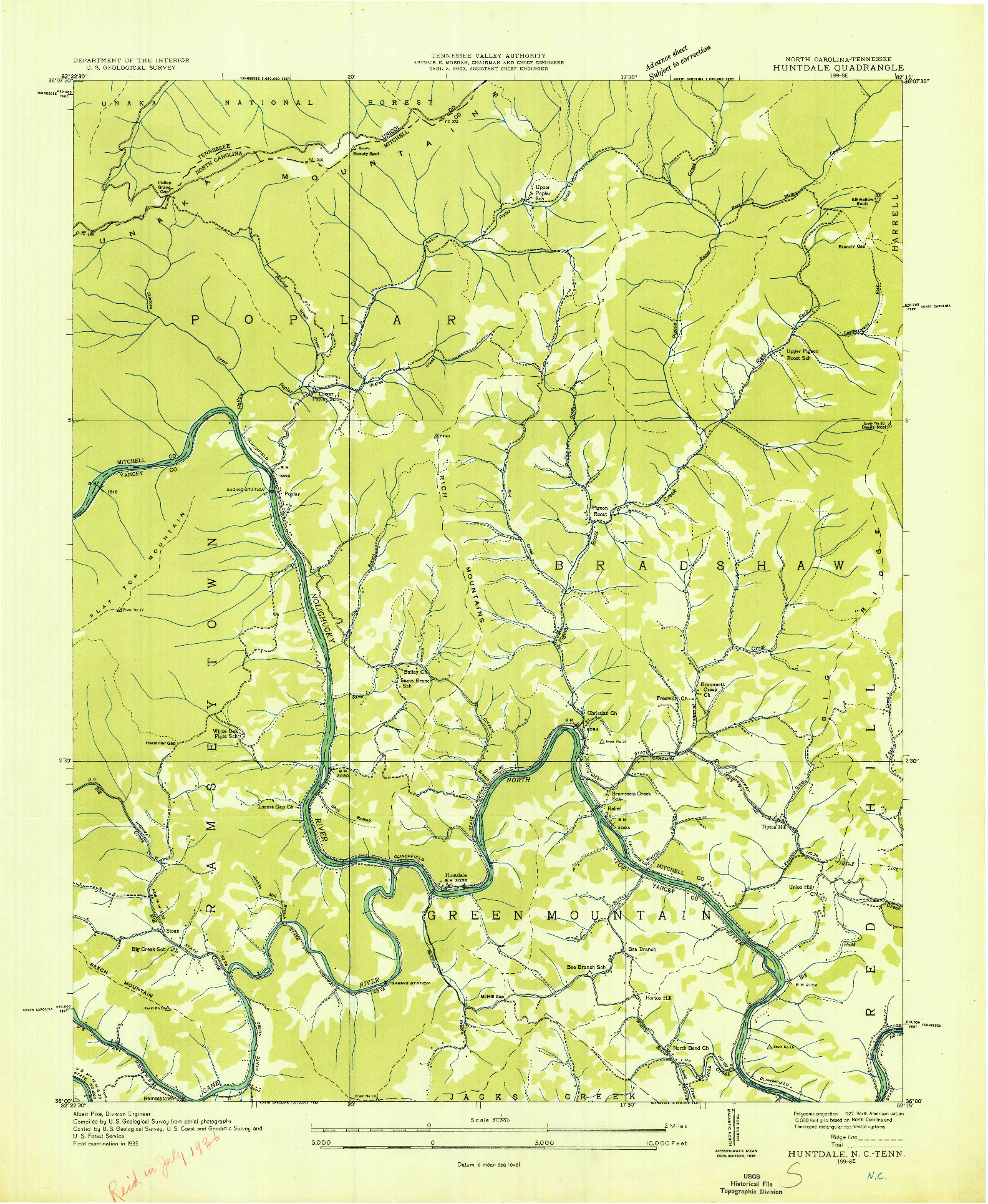 USGS 1:24000-SCALE QUADRANGLE FOR HUNTDALE, NC 1935