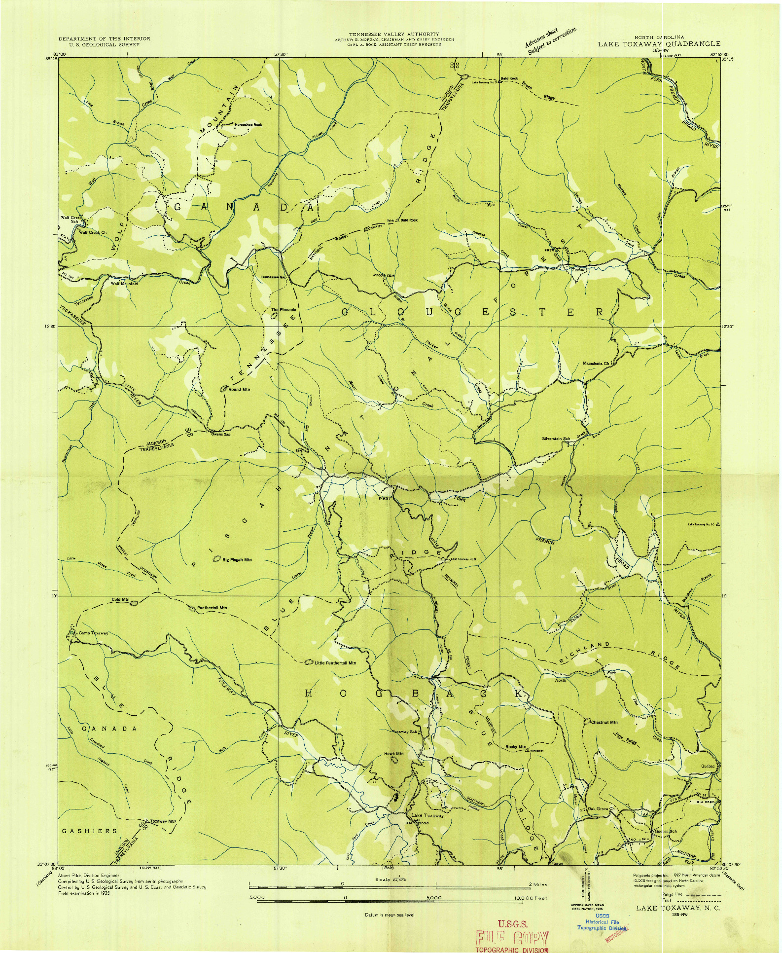 USGS 1:24000-SCALE QUADRANGLE FOR LAKE TOXAWAY, NC 1935