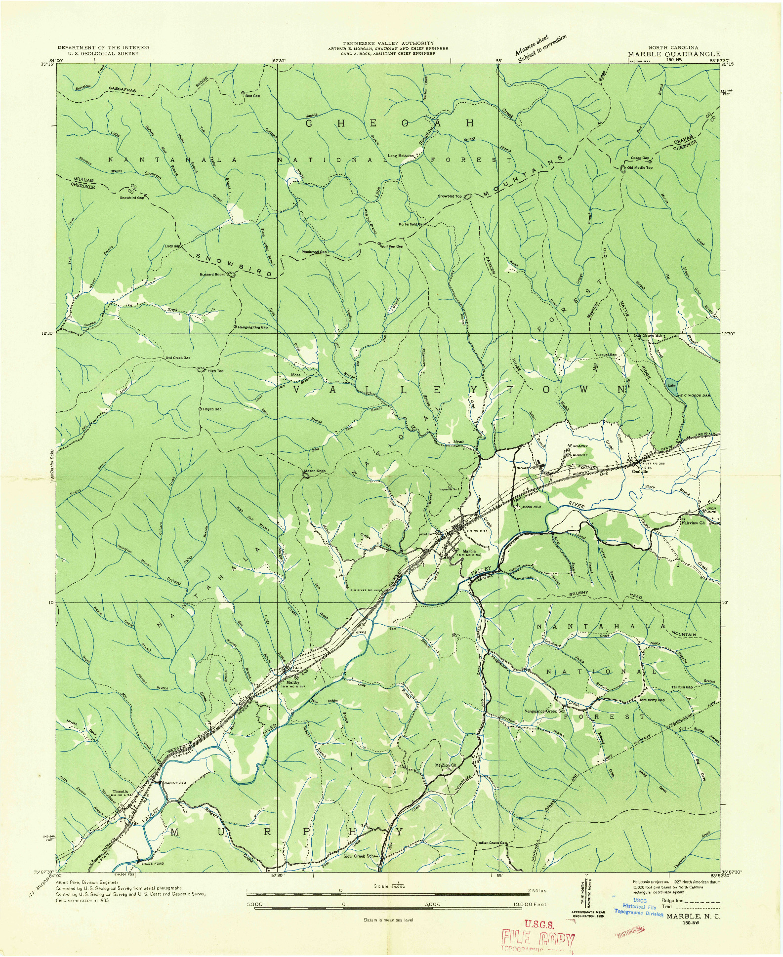 USGS 1:24000-SCALE QUADRANGLE FOR MARBLE, NC 1935